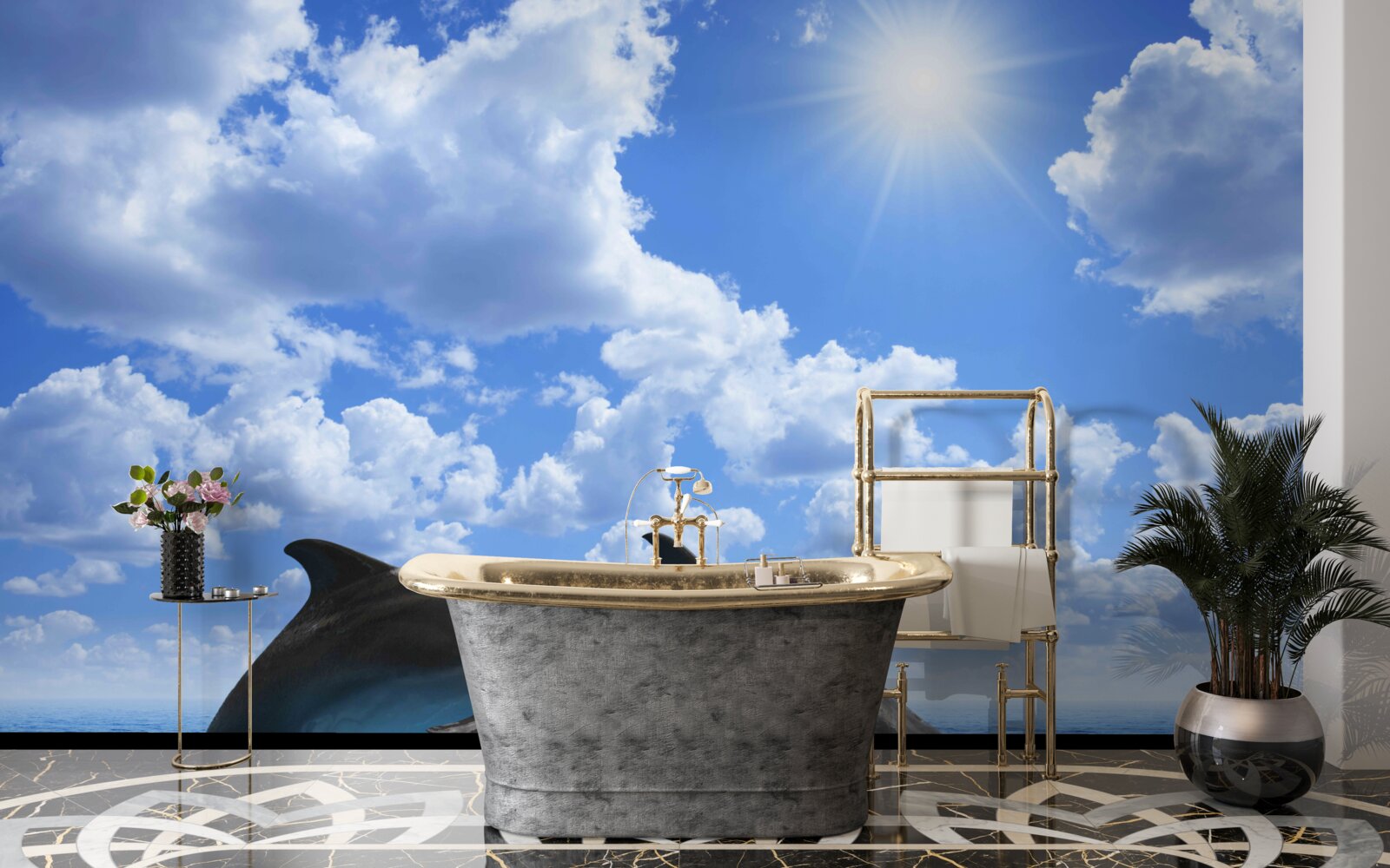 Fototapet delfini sărind peste suprafața apei