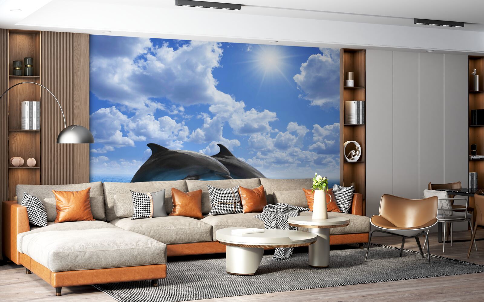 Fototapet delfini sărind peste suprafața apei