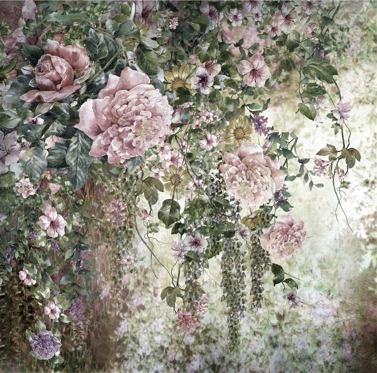 Fototapet verdeață înconjurată de o varietate de flori de primăvară