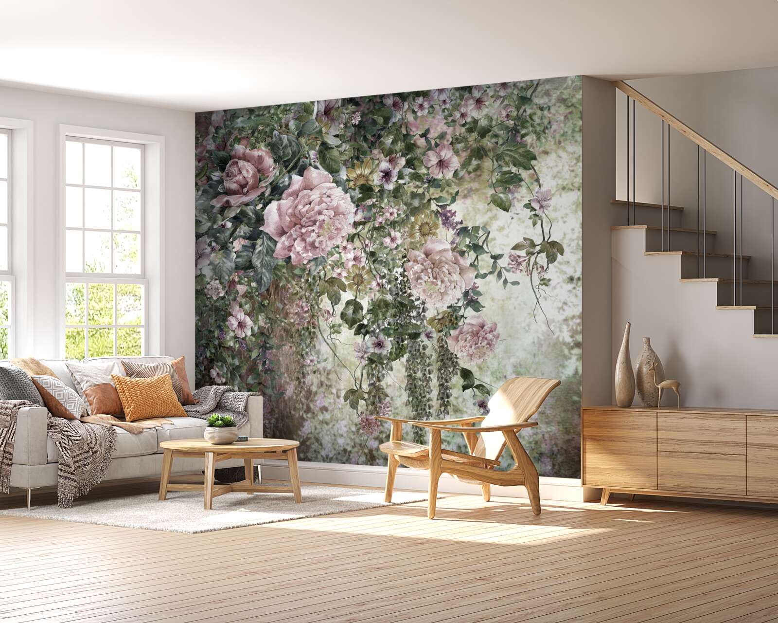 Fototapet verdeață înconjurată de o varietate de flori de primăvară