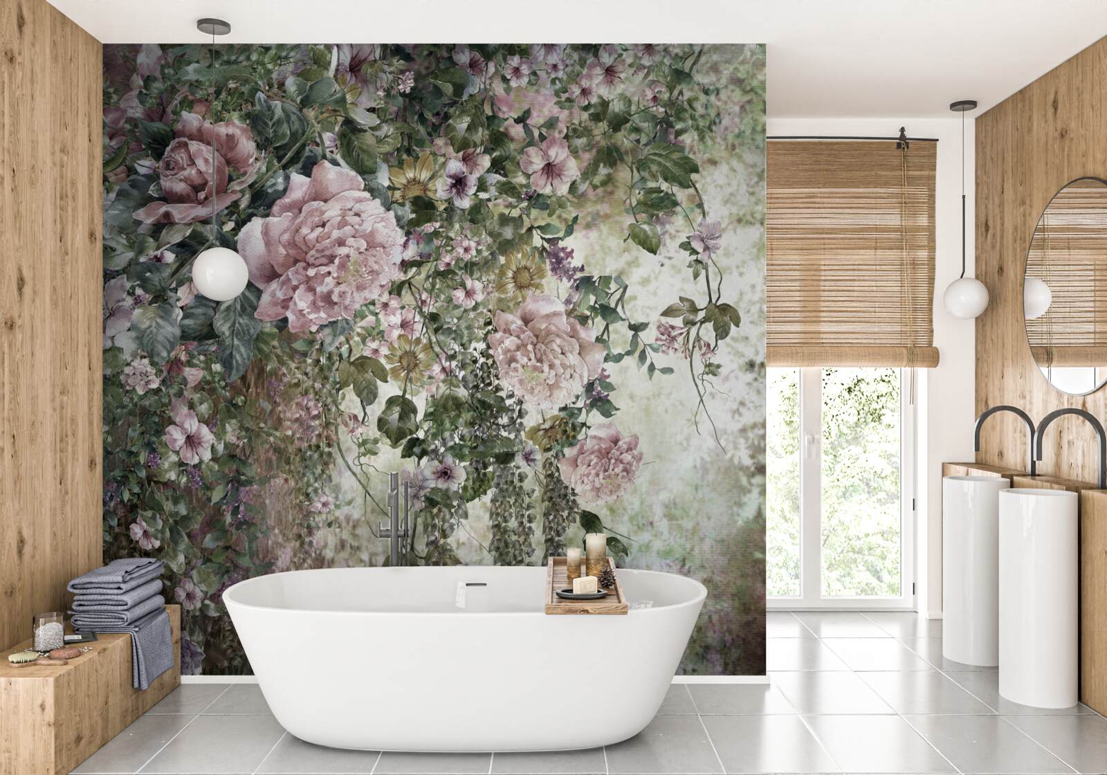 Fototapet verdeață înconjurată de o varietate de flori de primăvară