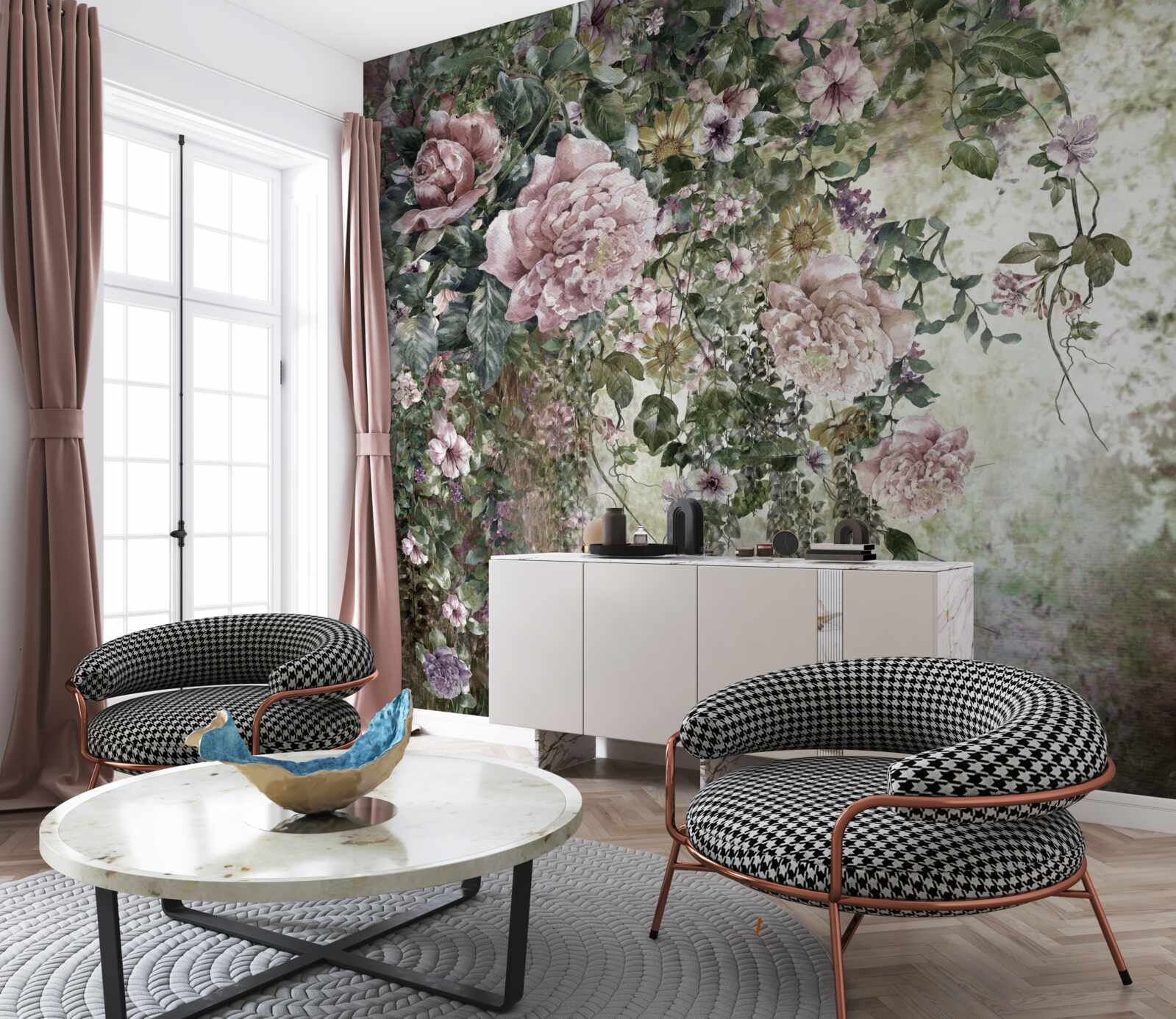 Fototapet verdeață înconjurată de o varietate de flori de primăvară