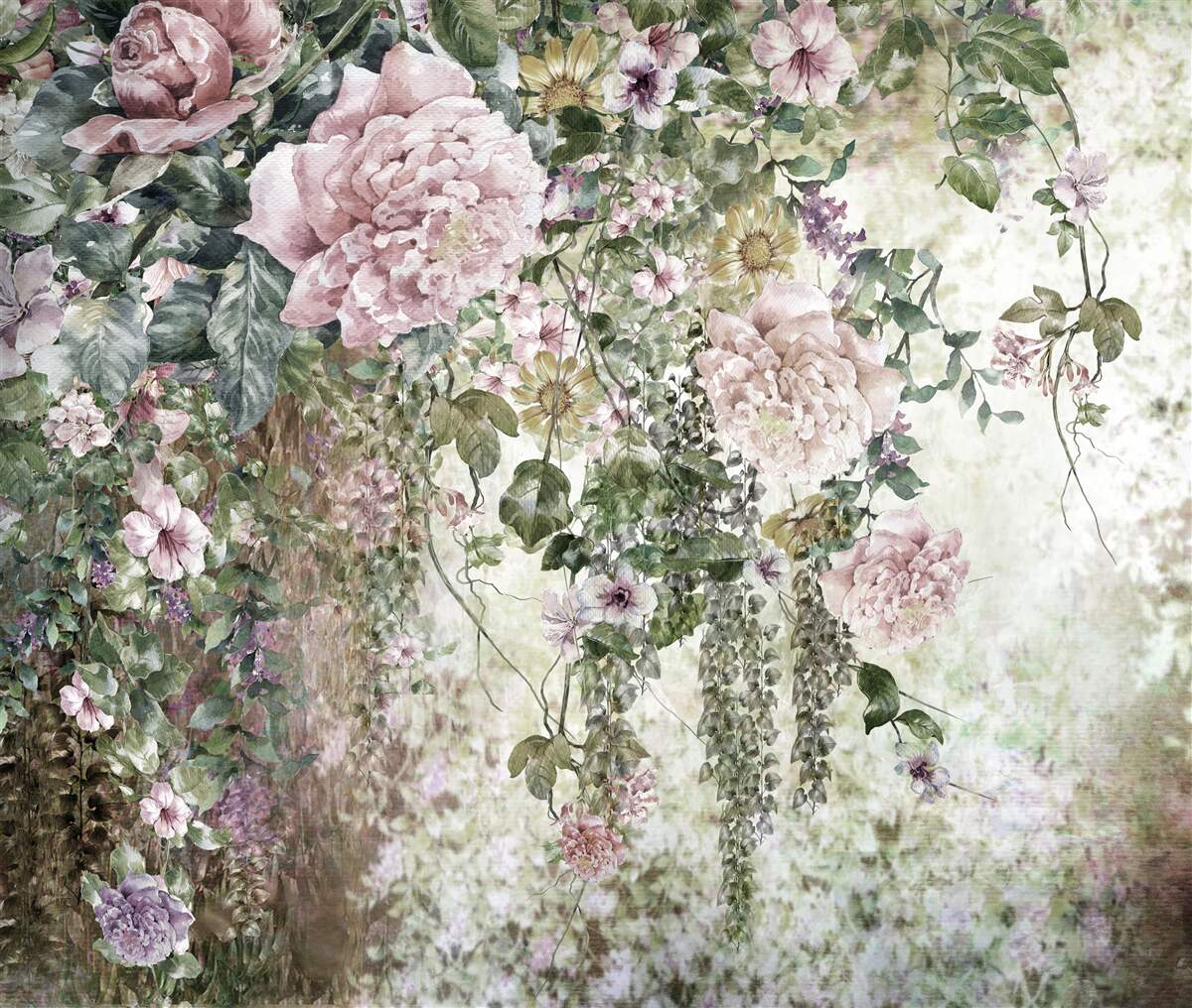 Fototapet ramuri de flori delicate care cad în jos