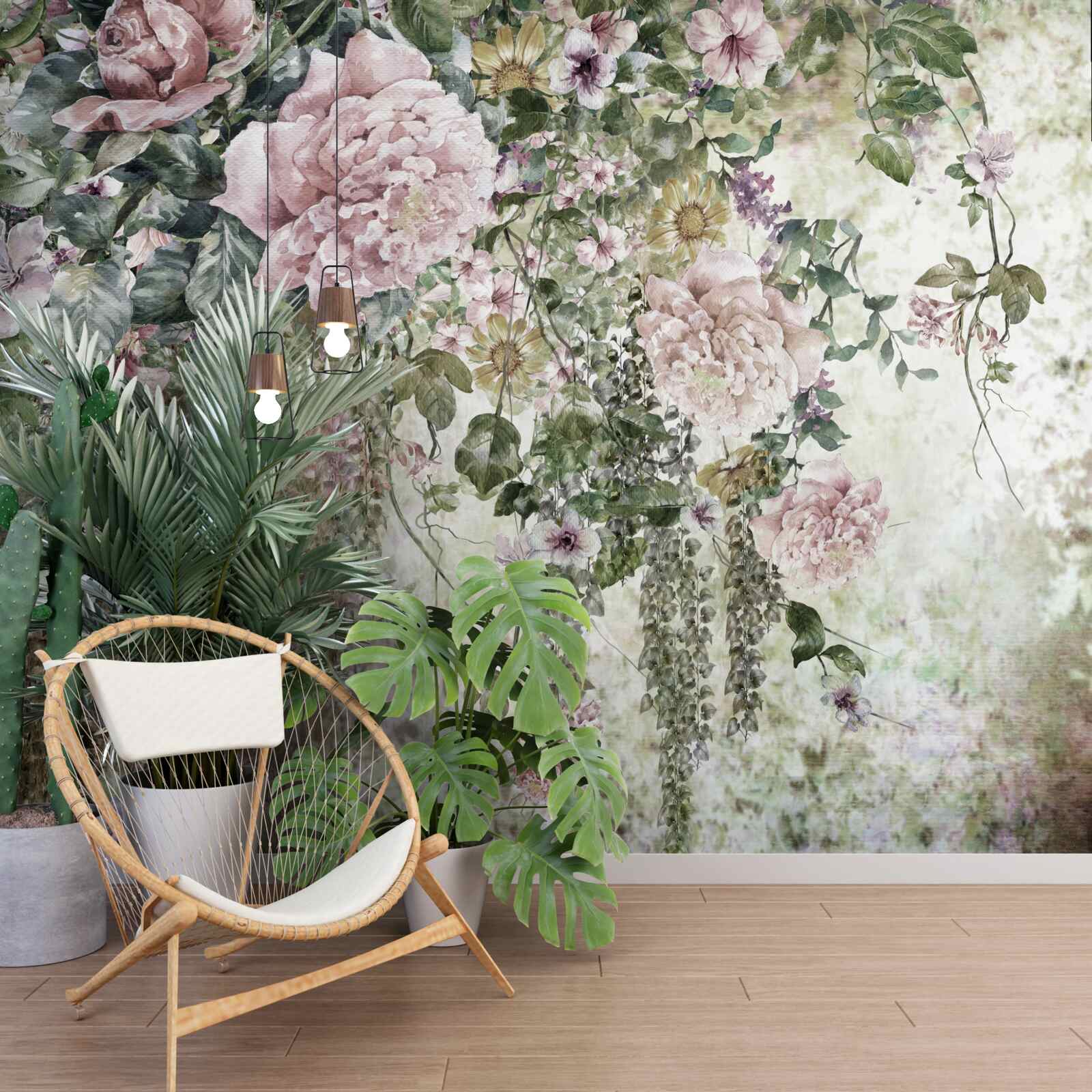 Fototapet ramuri de flori delicate care cad în jos