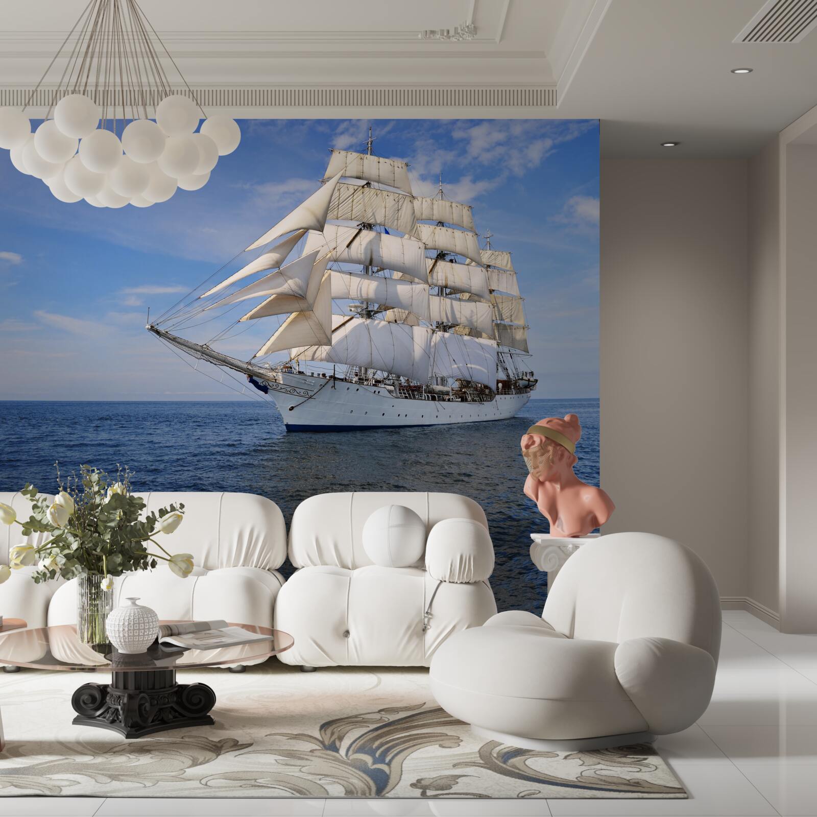 Fototapet o navă cu pânze pe o mare calmă