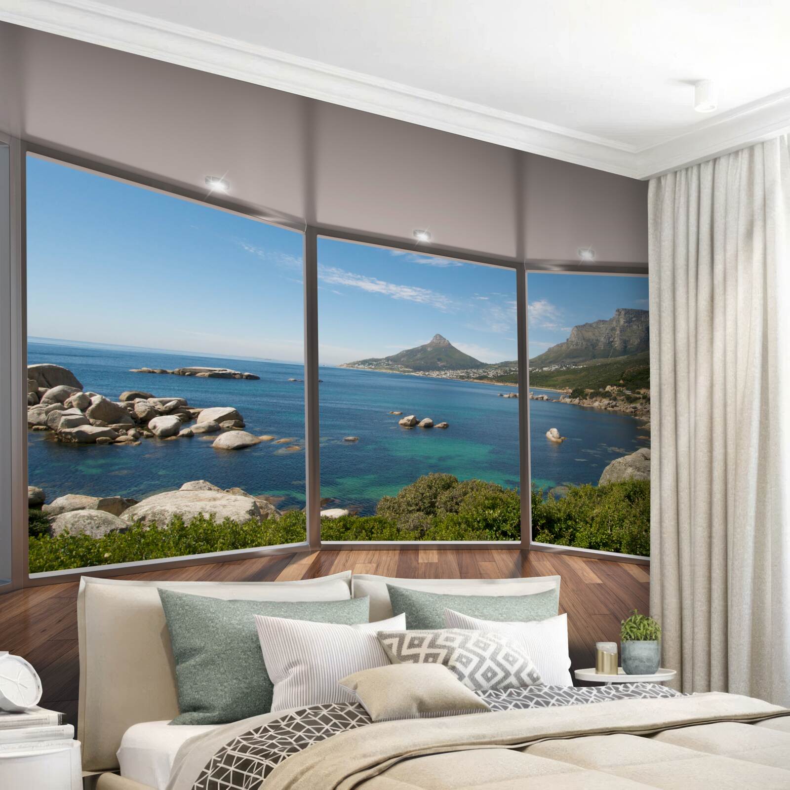 Fototapet ferestre uriașe din podea până în tavan cu vederi pitorești