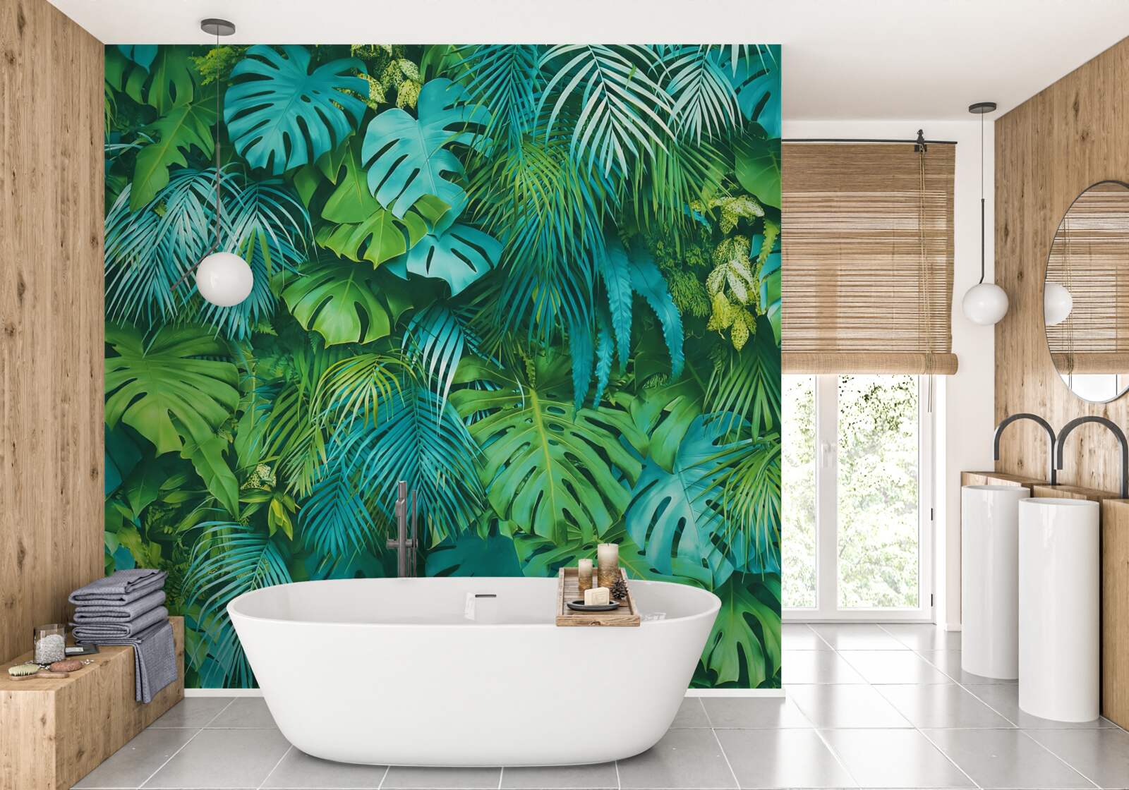 Fototapet un caleidoscop încântător de frunze verzi tropicale