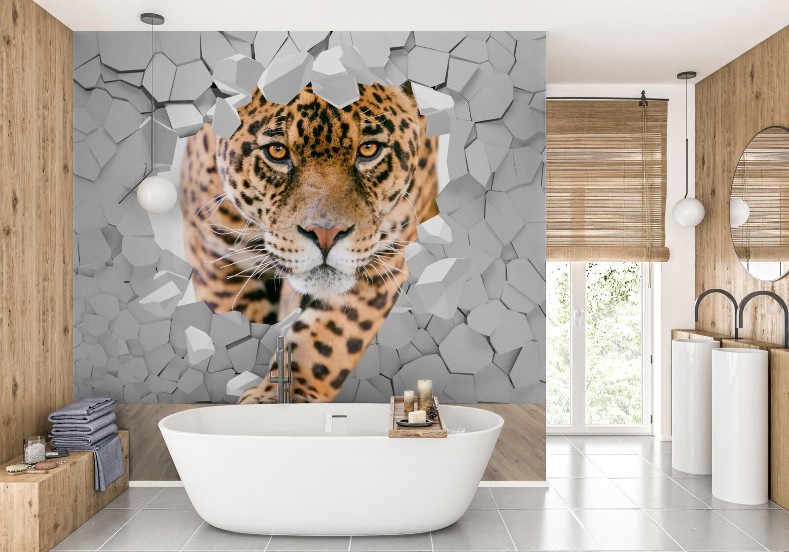 Fototapet leopardul pătrunde în perete