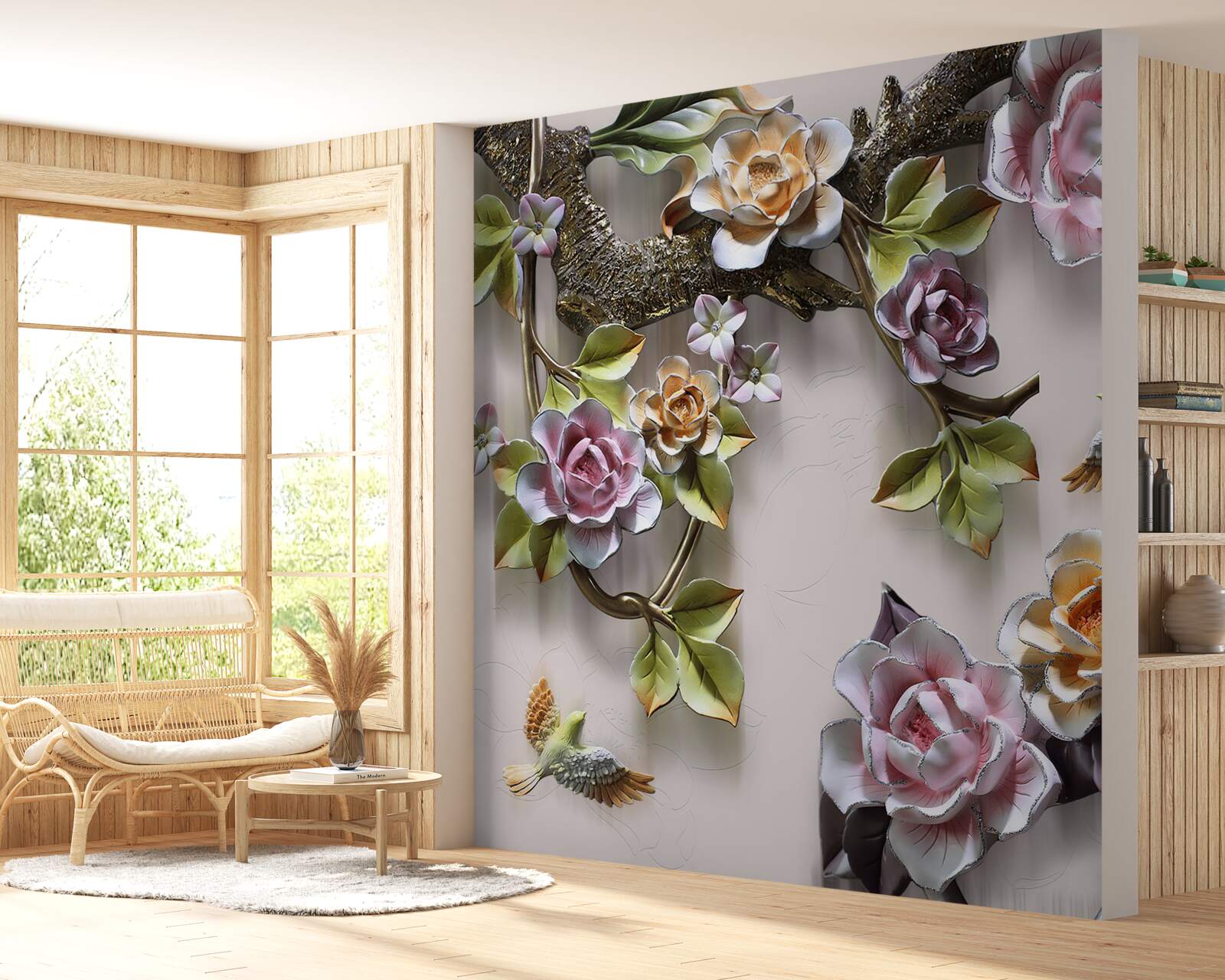 Fototapet trandafirii colorați de pe ramuri sunt frumoși