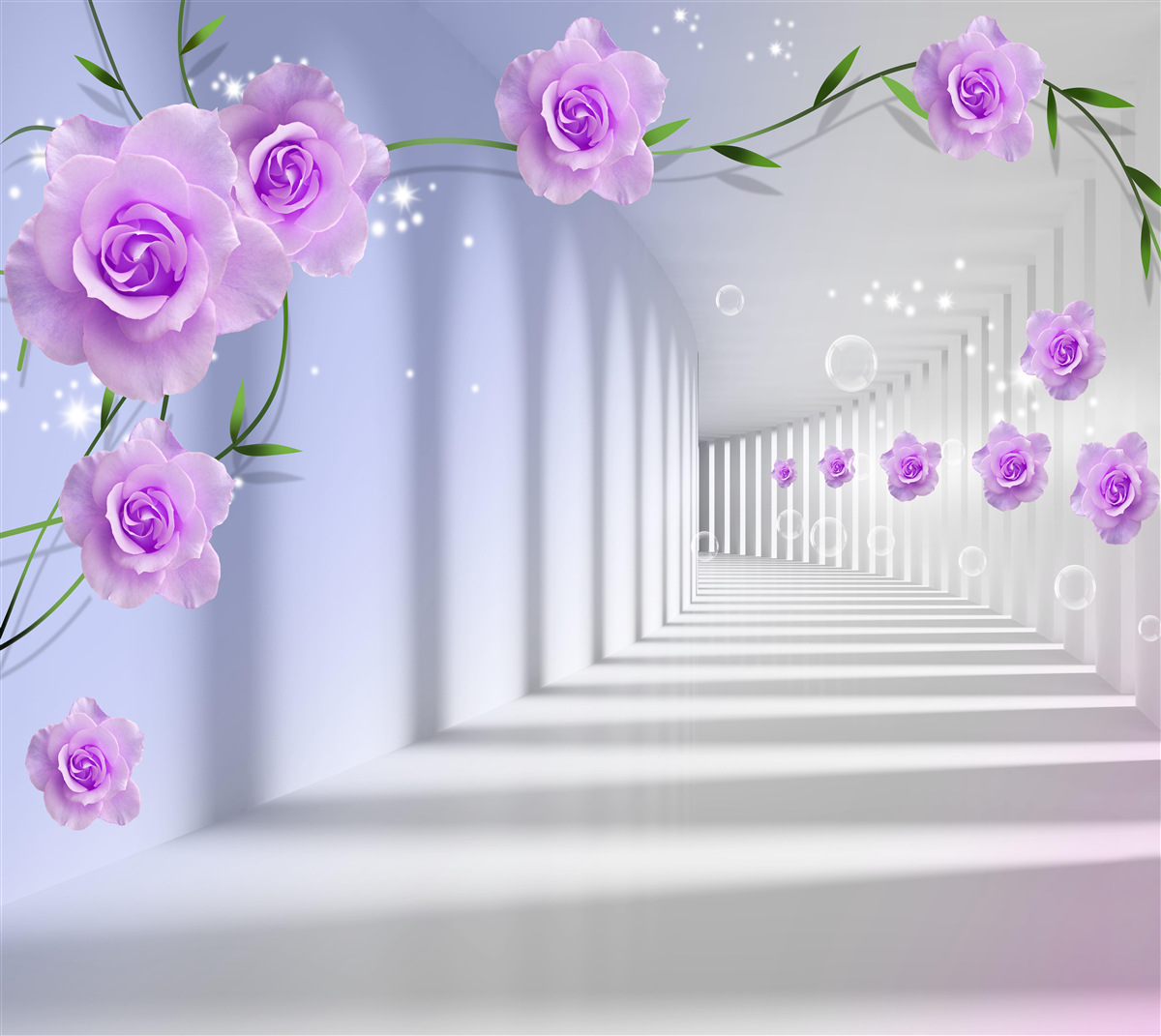 Fototapet trandafir de ceai violet pe ramuri