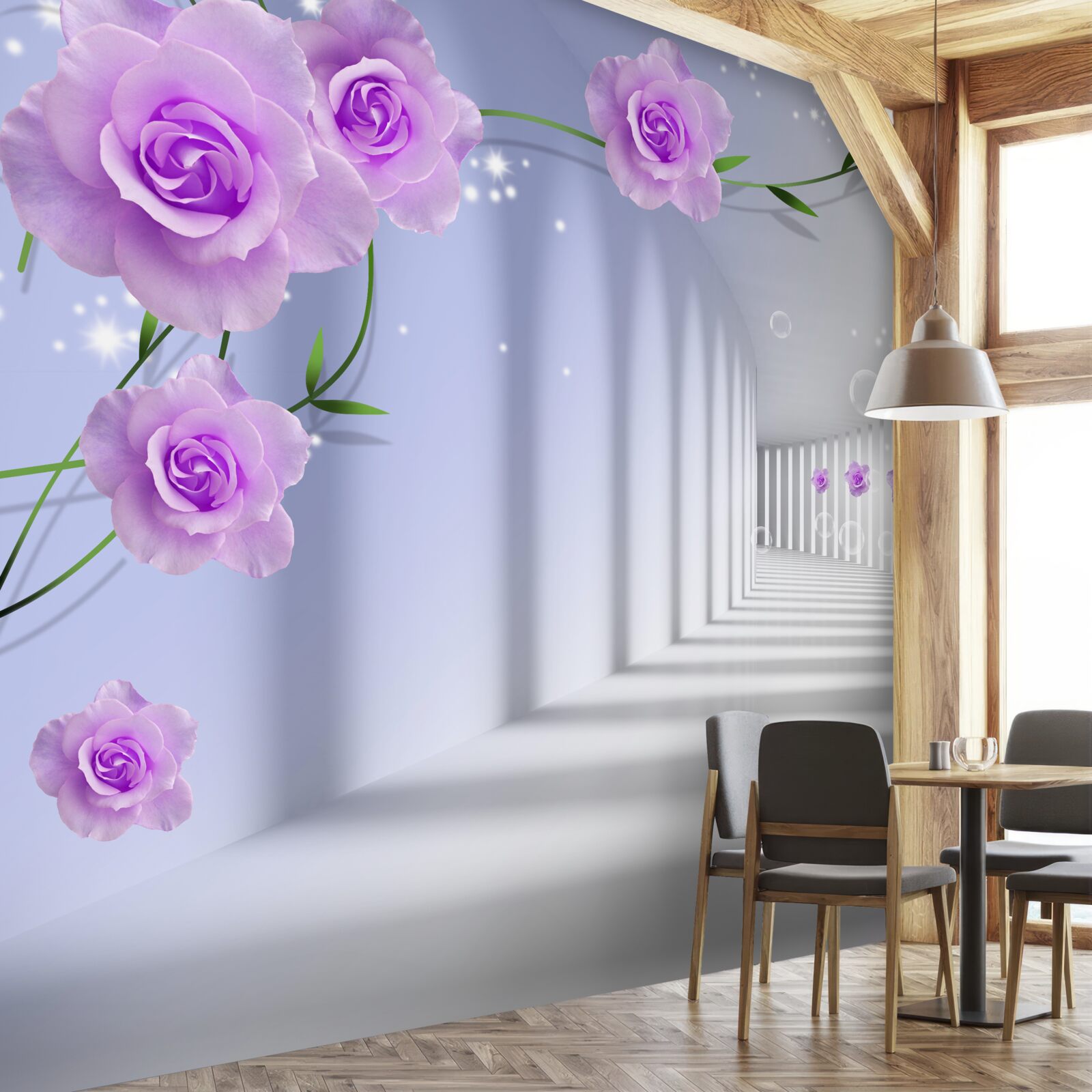 Fototapet trandafir de ceai violet pe ramuri