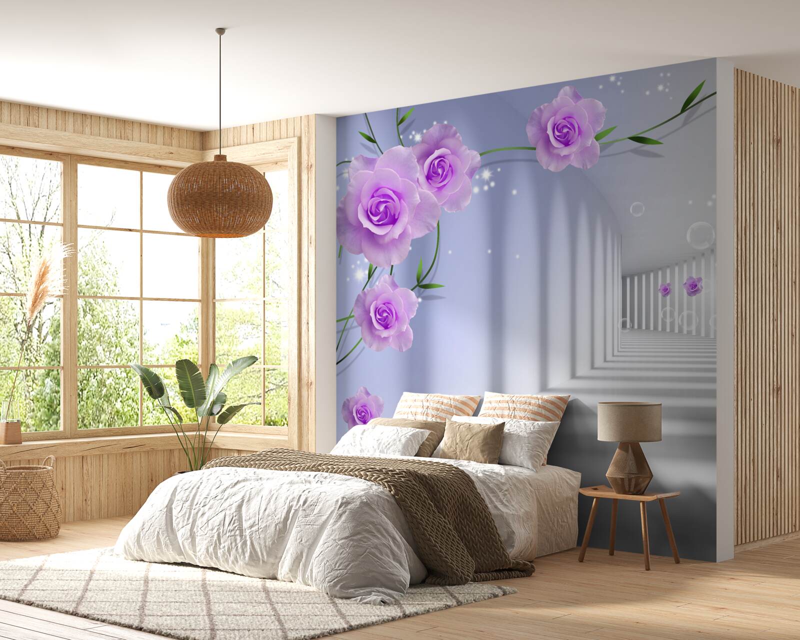 Fototapet trandafir de ceai violet pe ramuri