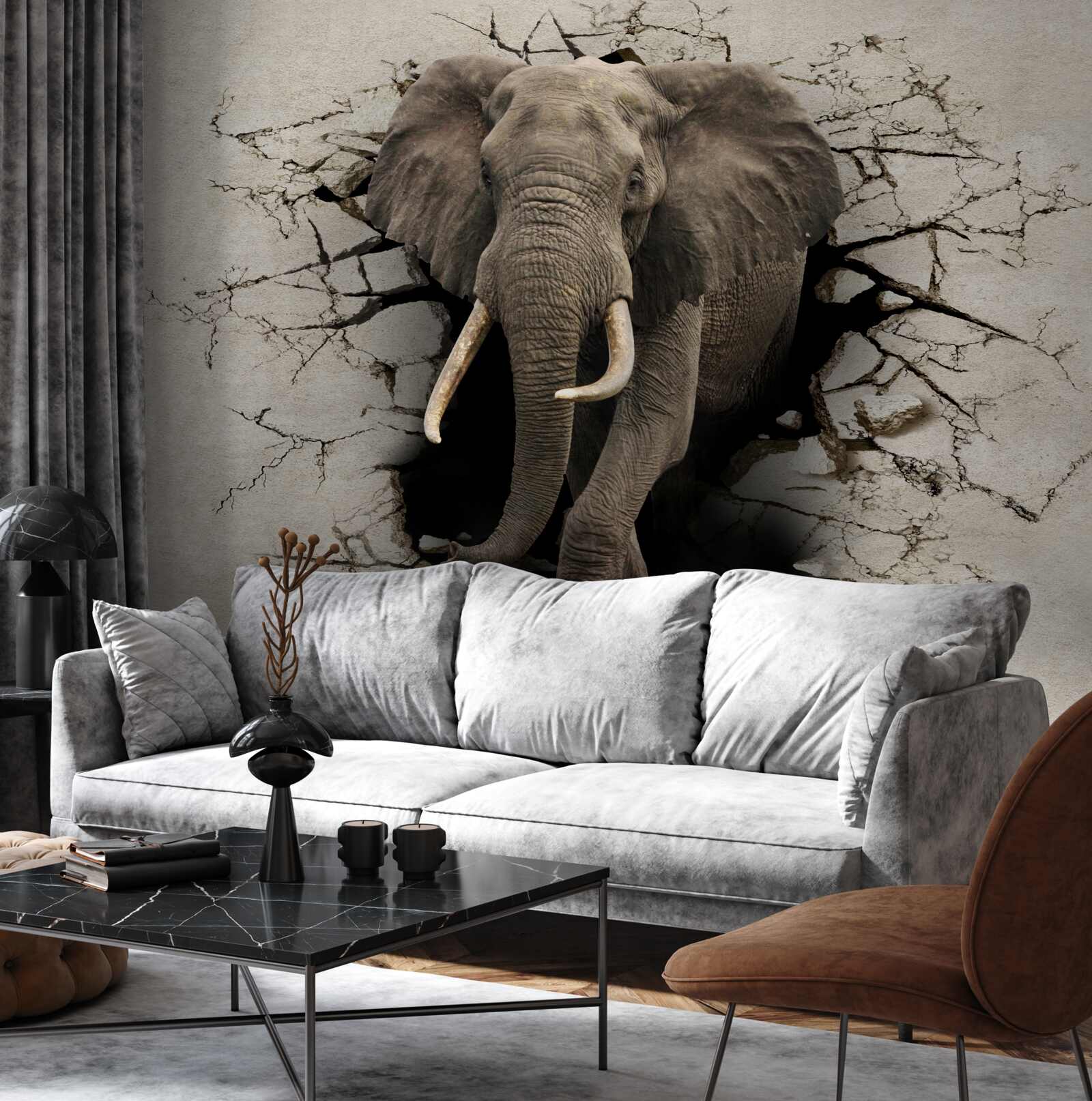 Fototapet elefantul trece printr-un obstacol