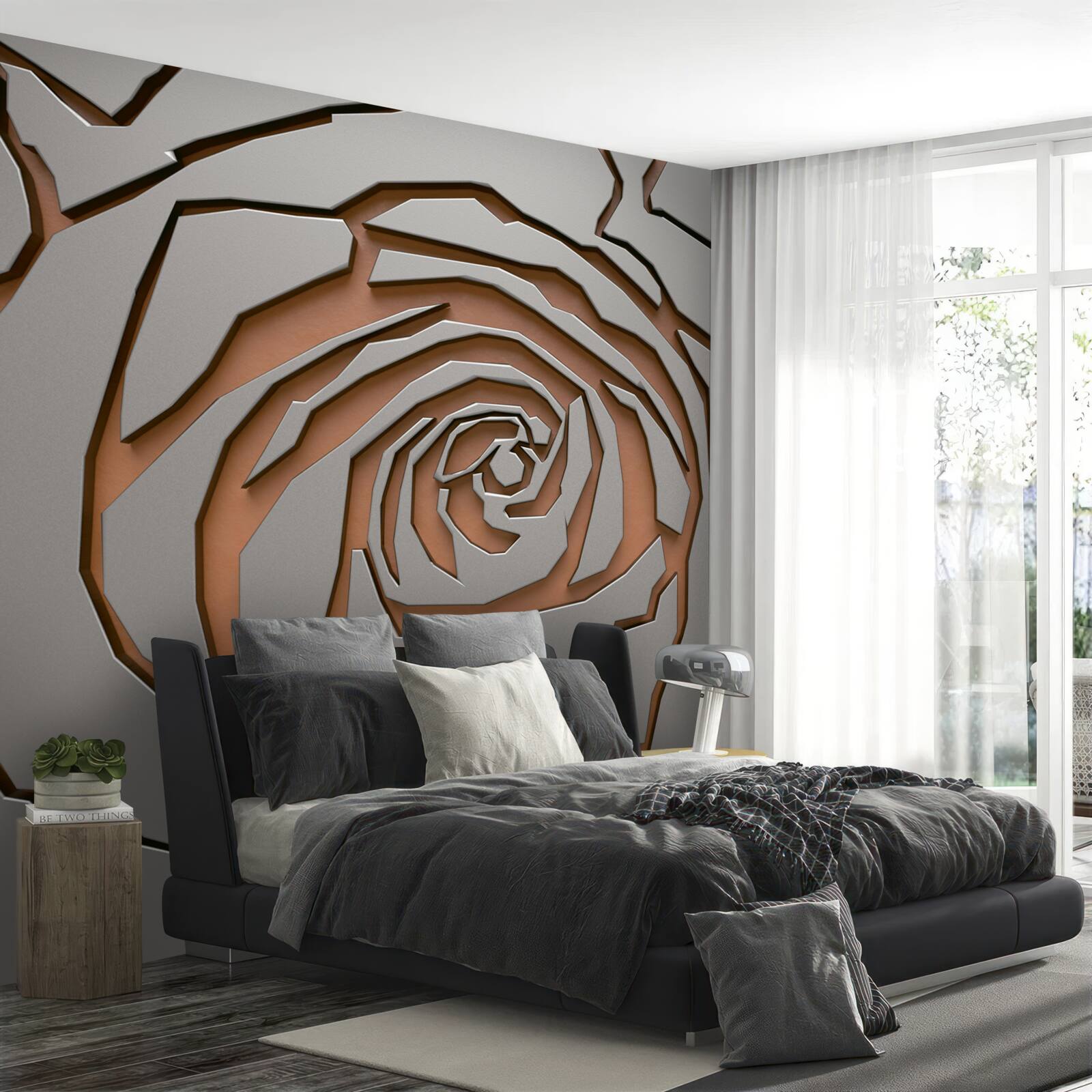 Fototapet trandafir gri din oțel