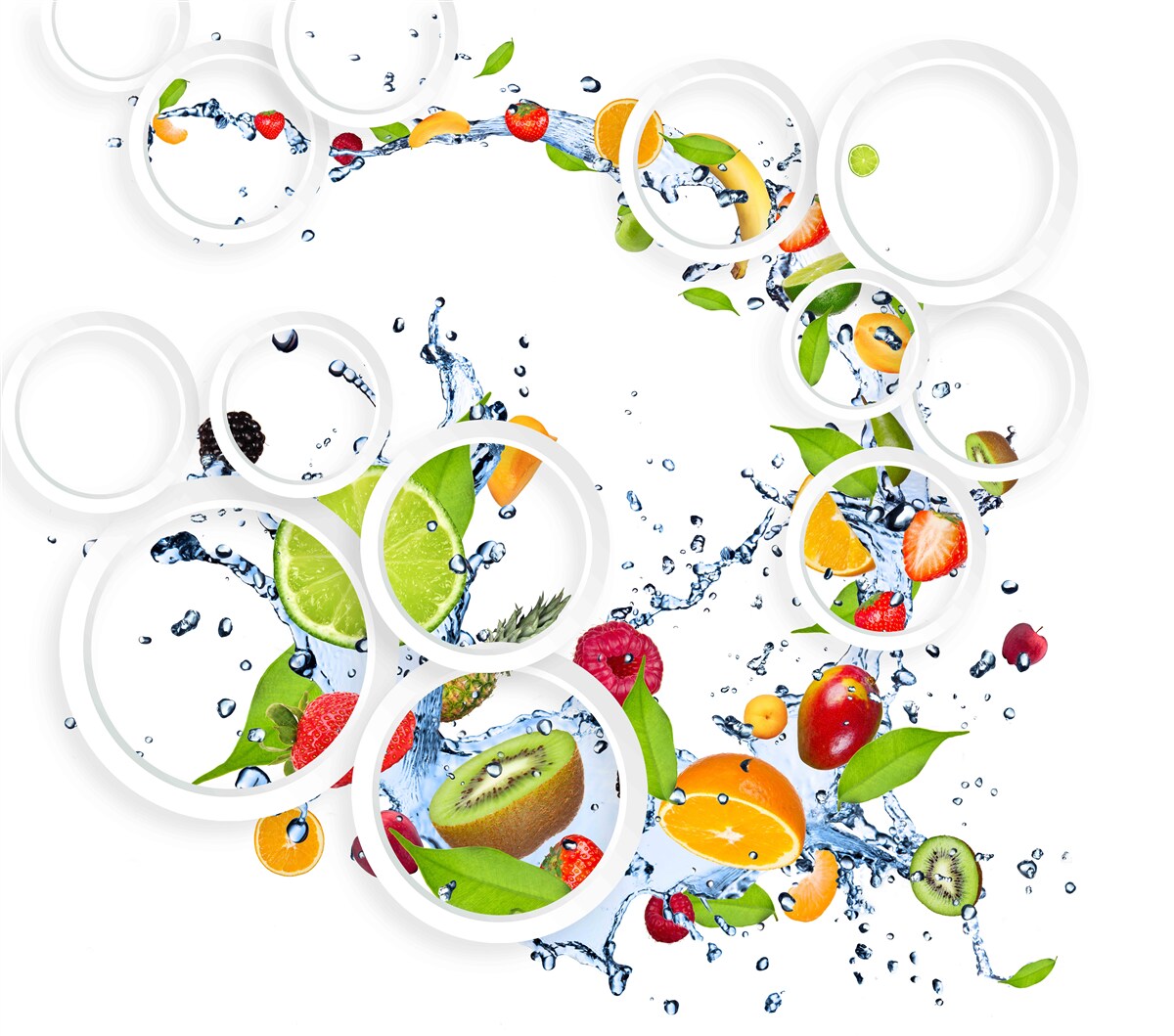 Fototapet fructe și rotunjime albă