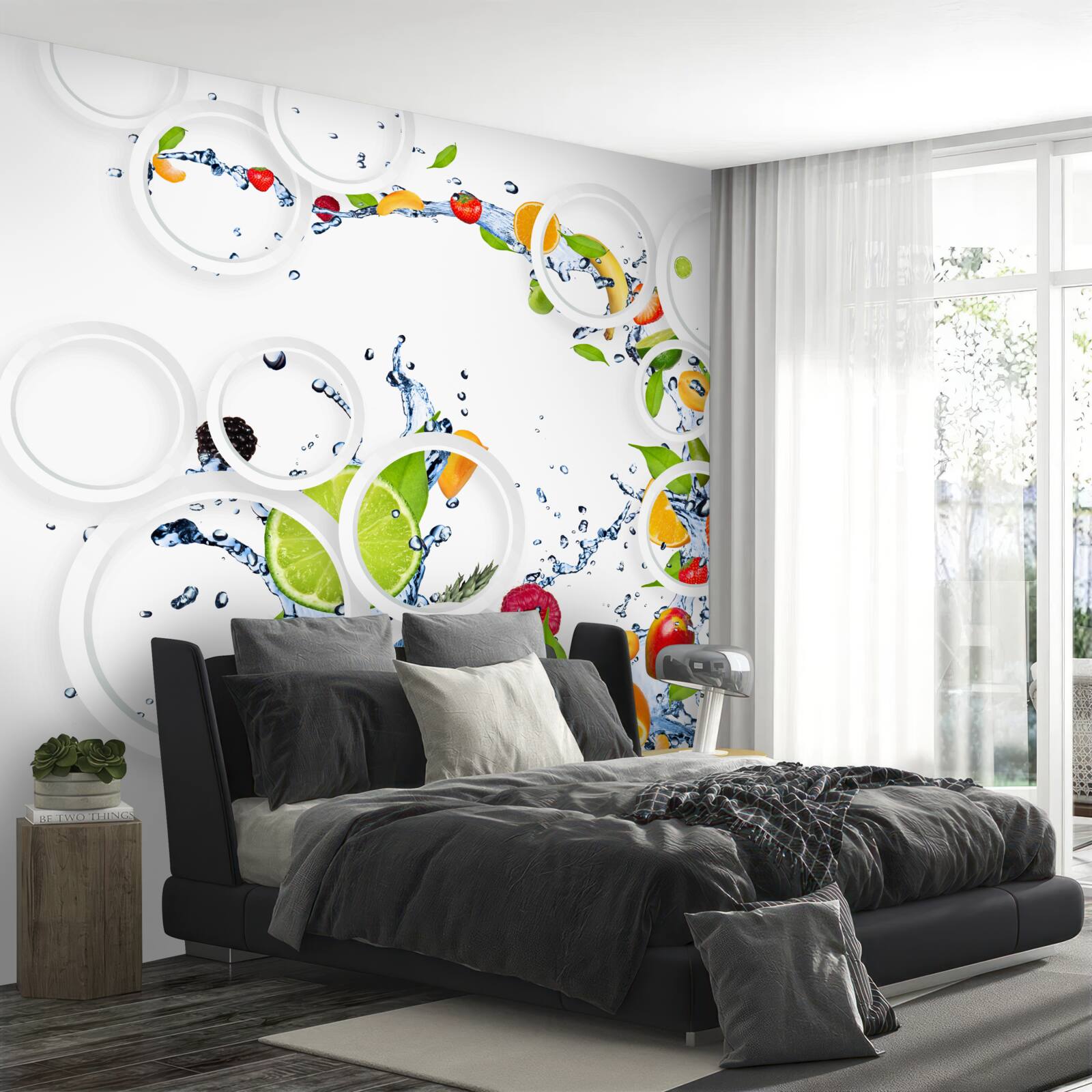 Fototapet fructe și rotunjime albă