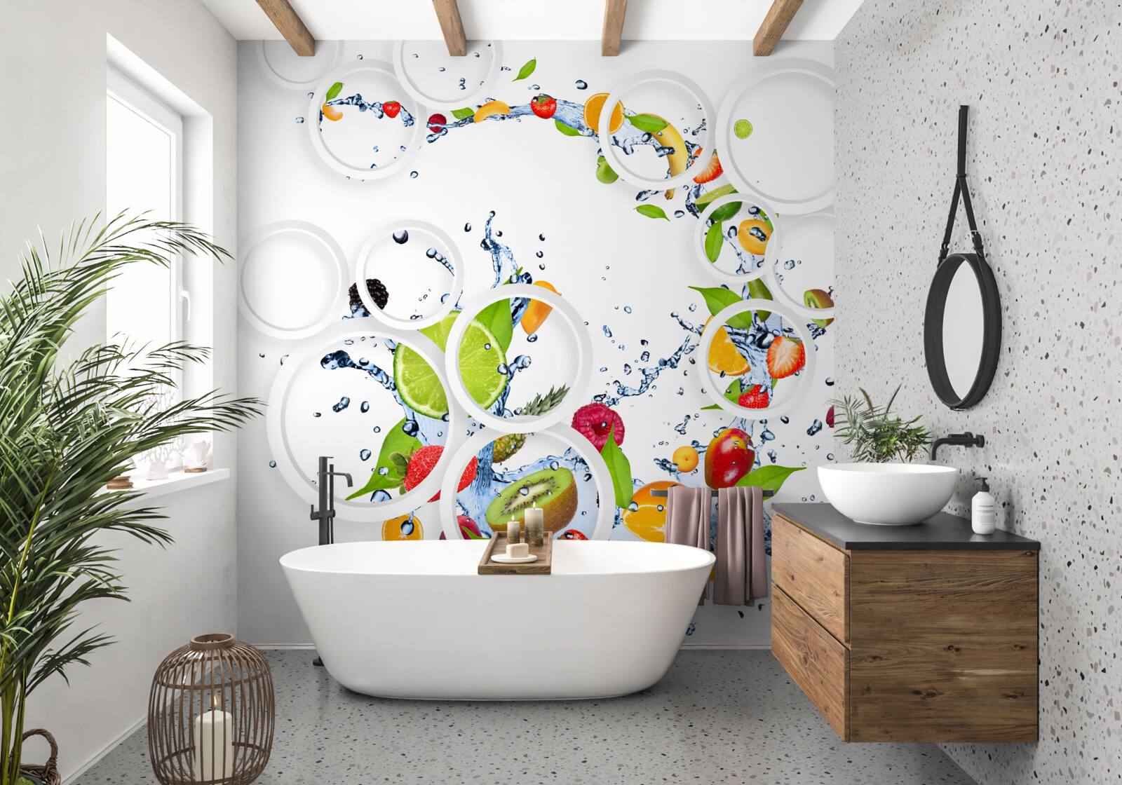 Fototapet fructe și rotunjime albă