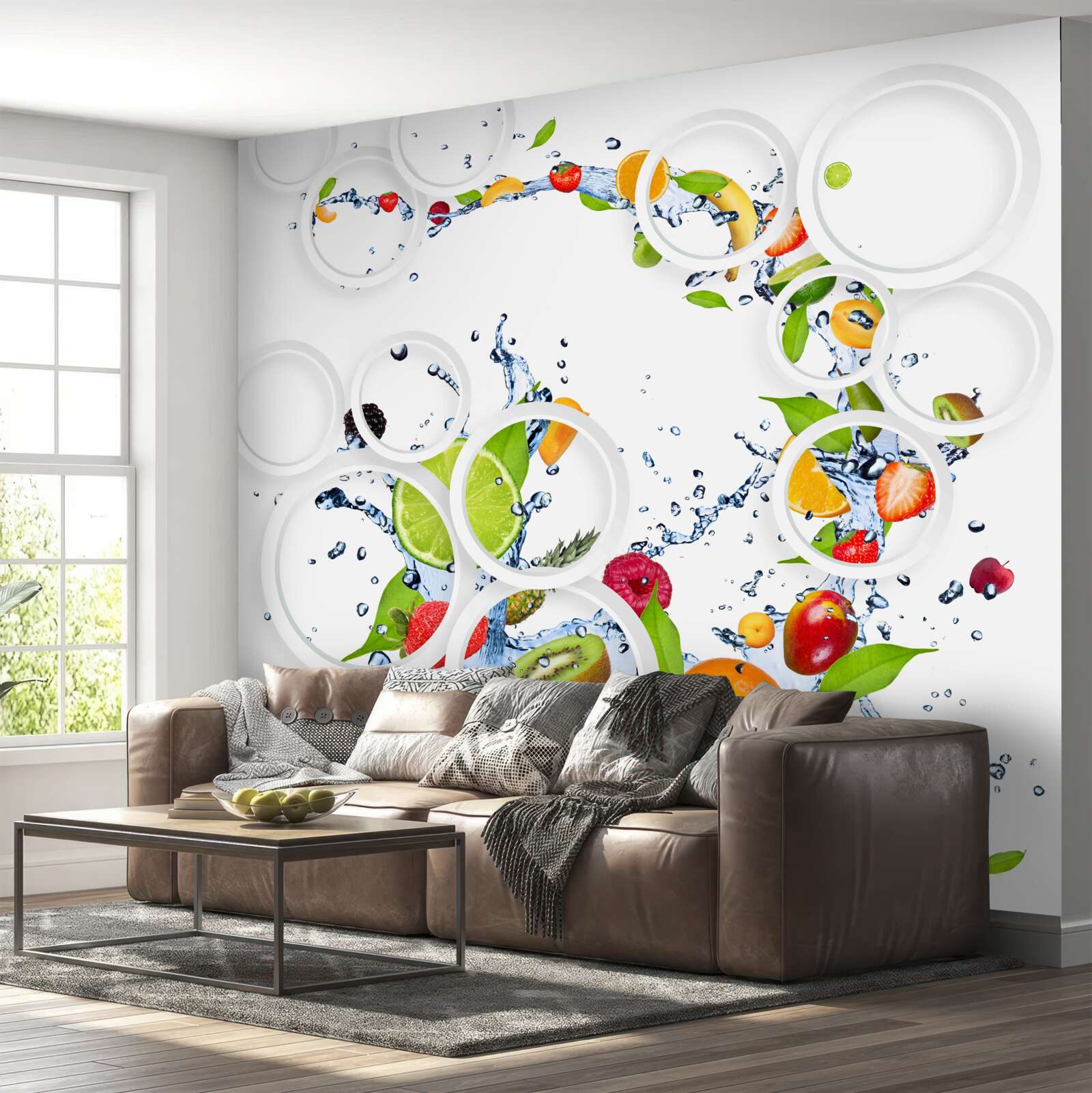 Fototapet fructe și rotunjime albă