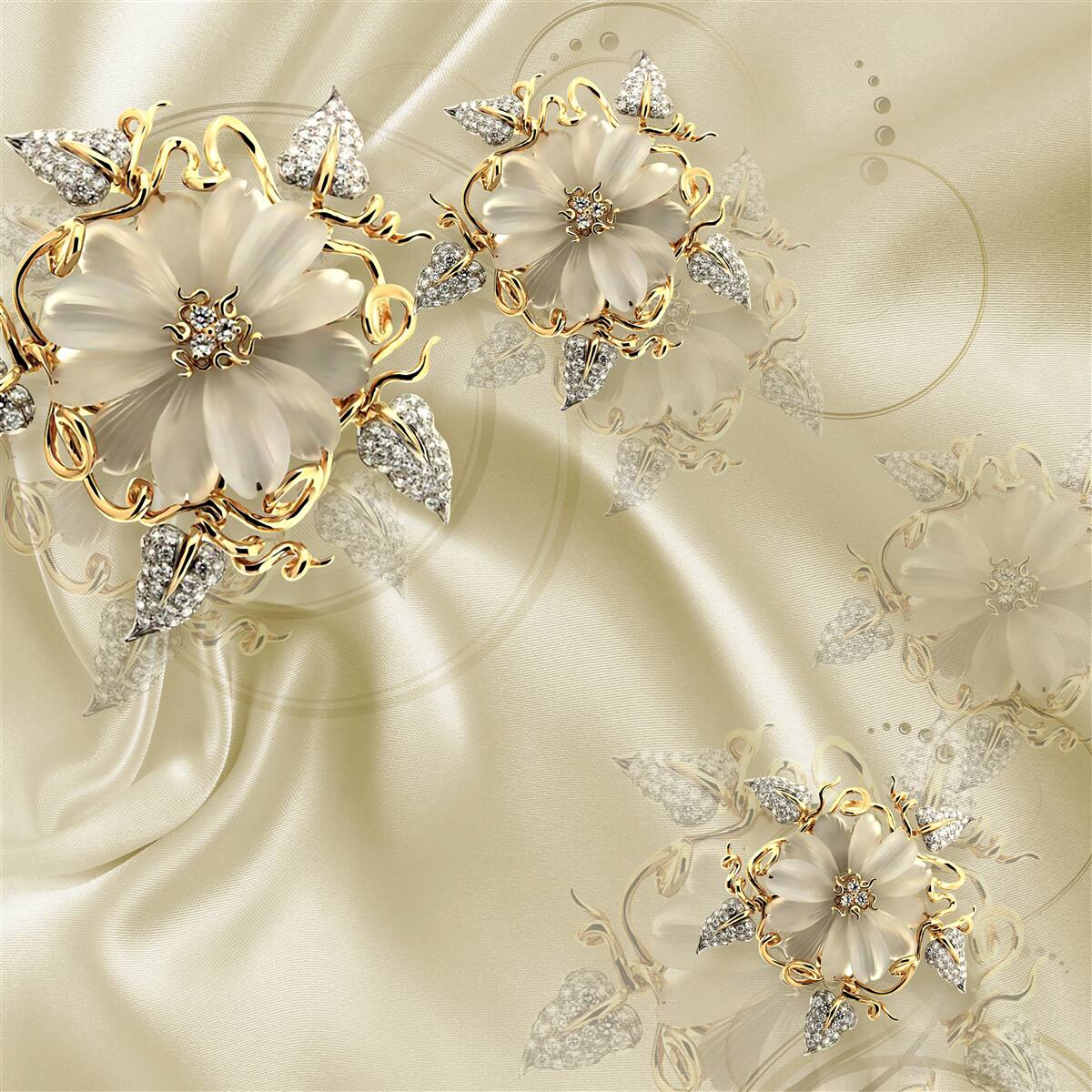 Fototapet manșetă în formă de floare cu petale pe țesătură de mătase bej