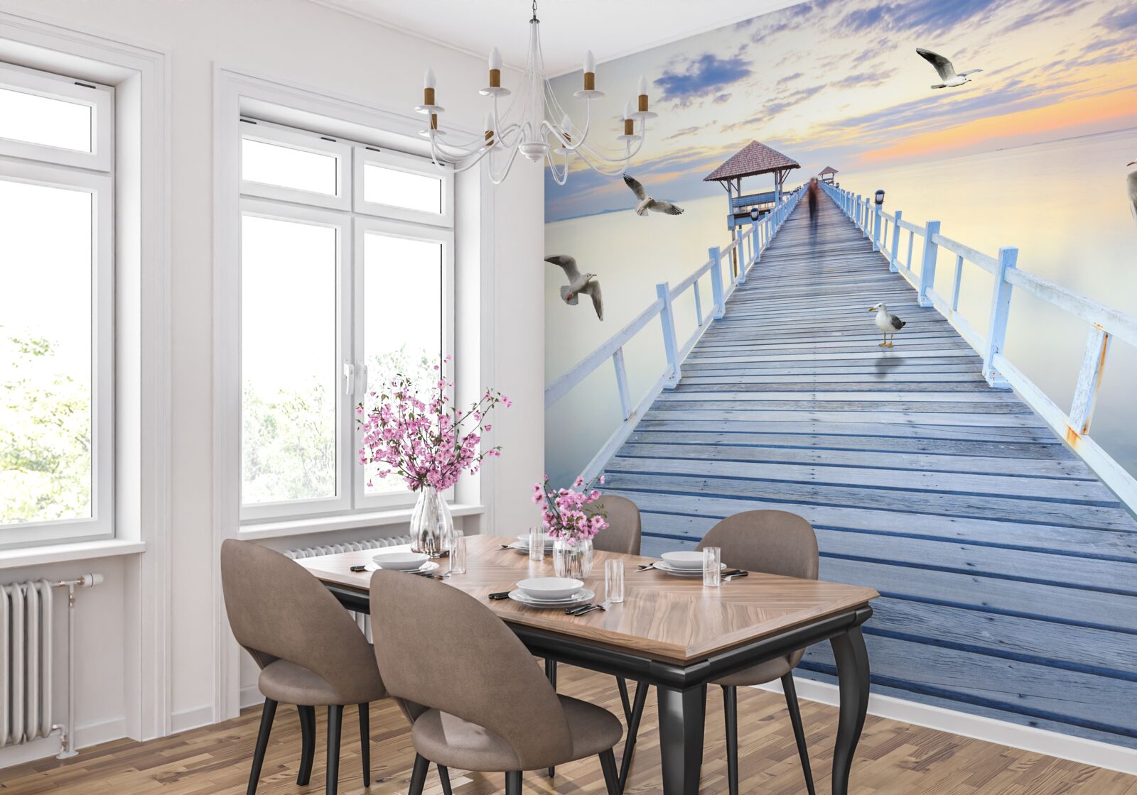 Fototapet pod de lemn care duce la ocean