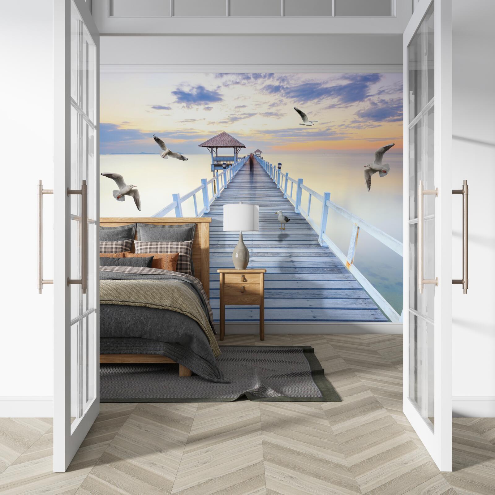 Fototapet pod de lemn care duce la ocean