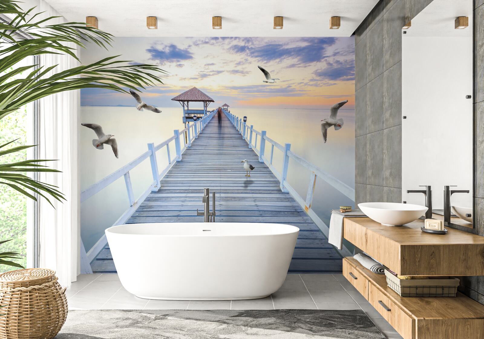 Fototapet pod de lemn care duce la ocean