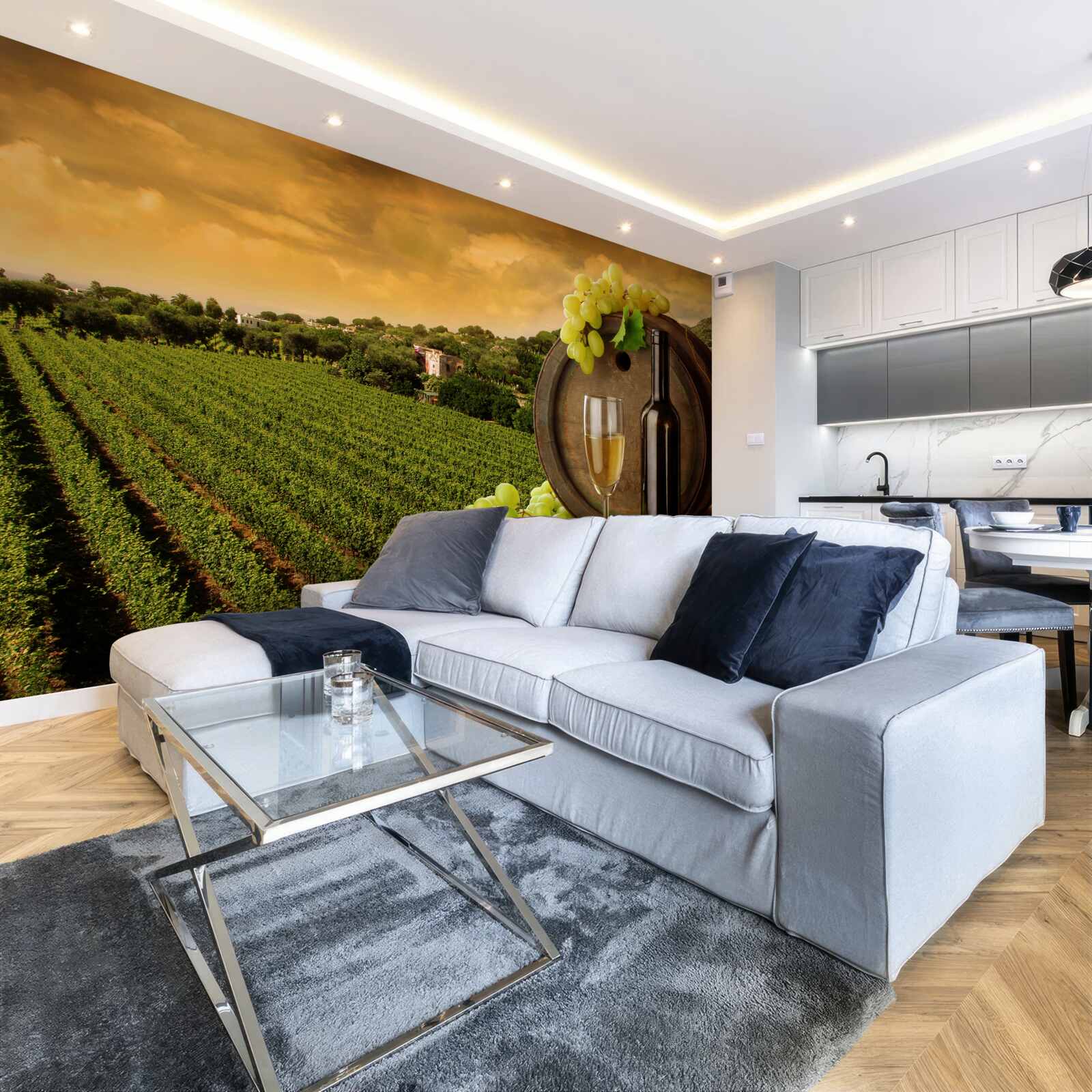 Fototapet apus de soare peste podgorii