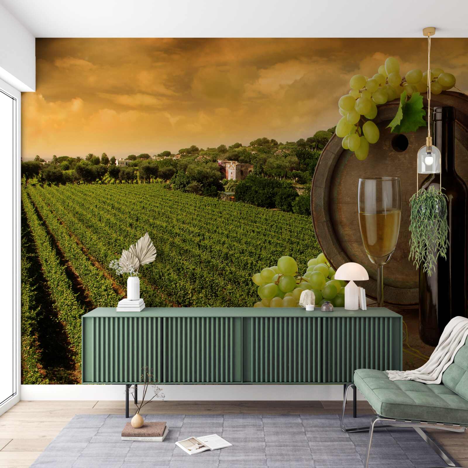 Fototapet apus de soare peste podgorii