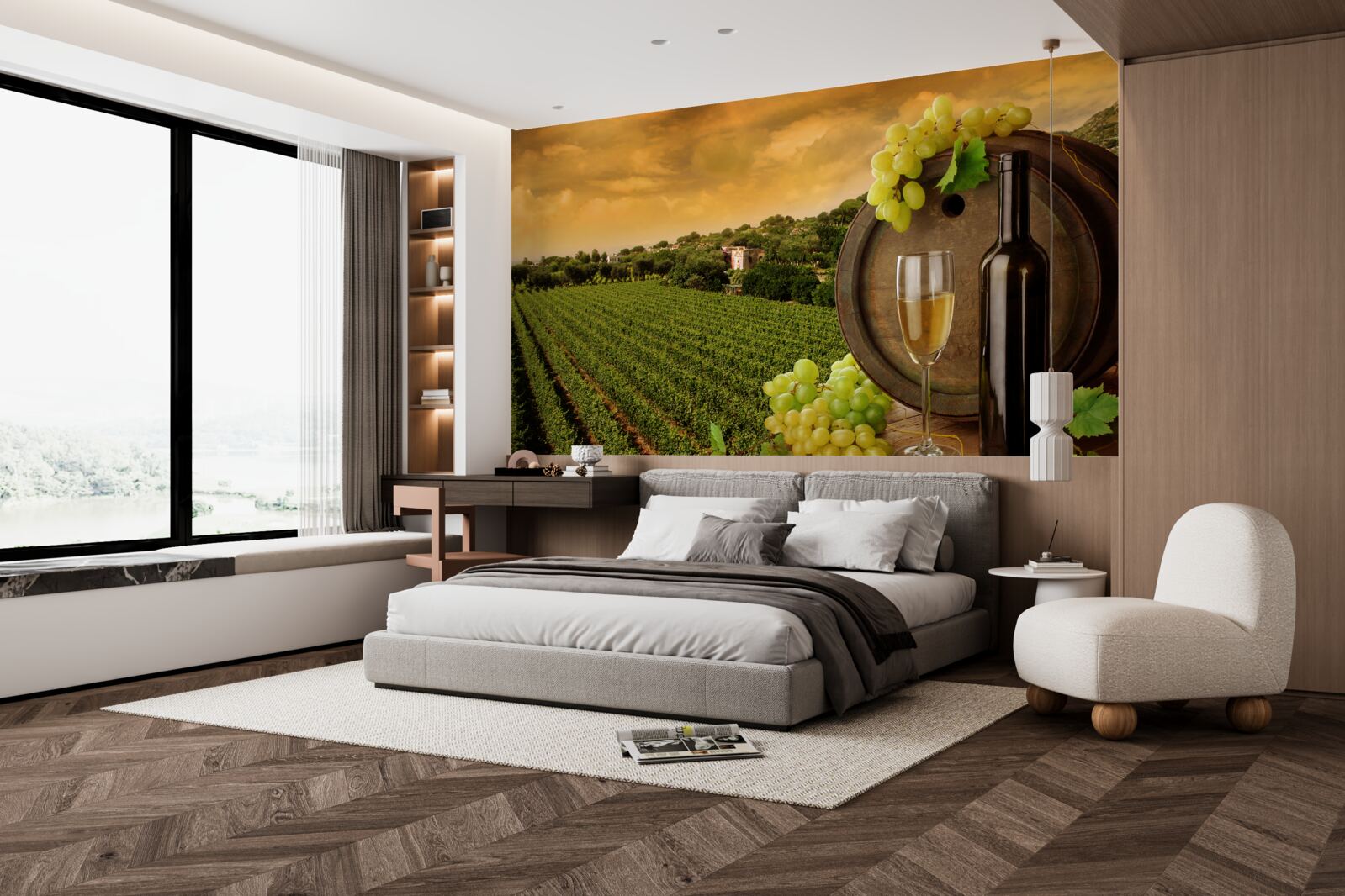 Fototapet apus de soare peste podgorii