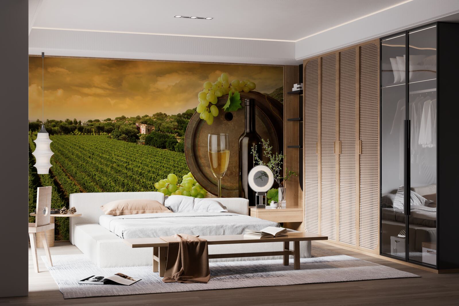 Fototapet apus de soare peste podgorii