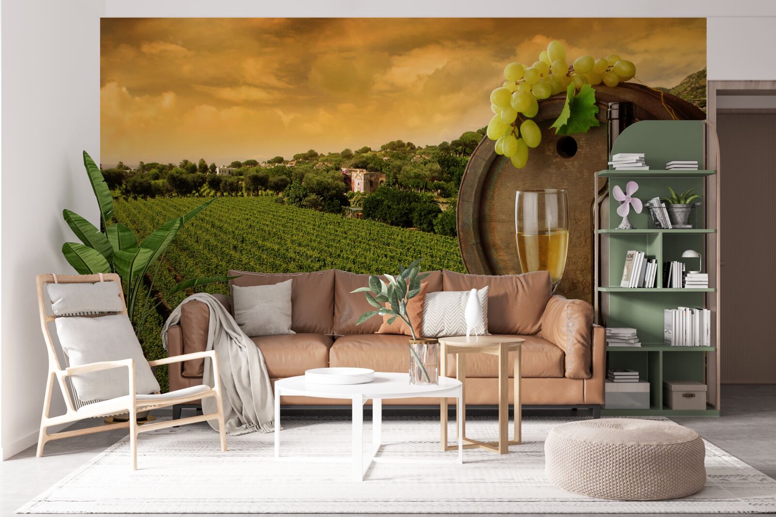 Fototapet apus de soare peste podgorii