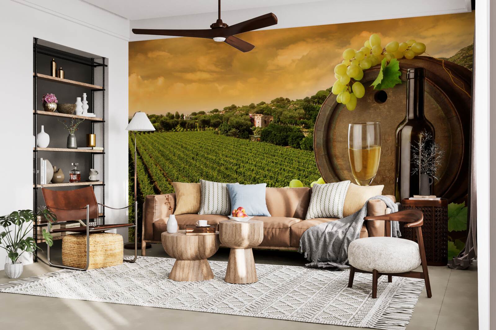 Fototapet apus de soare peste podgorii