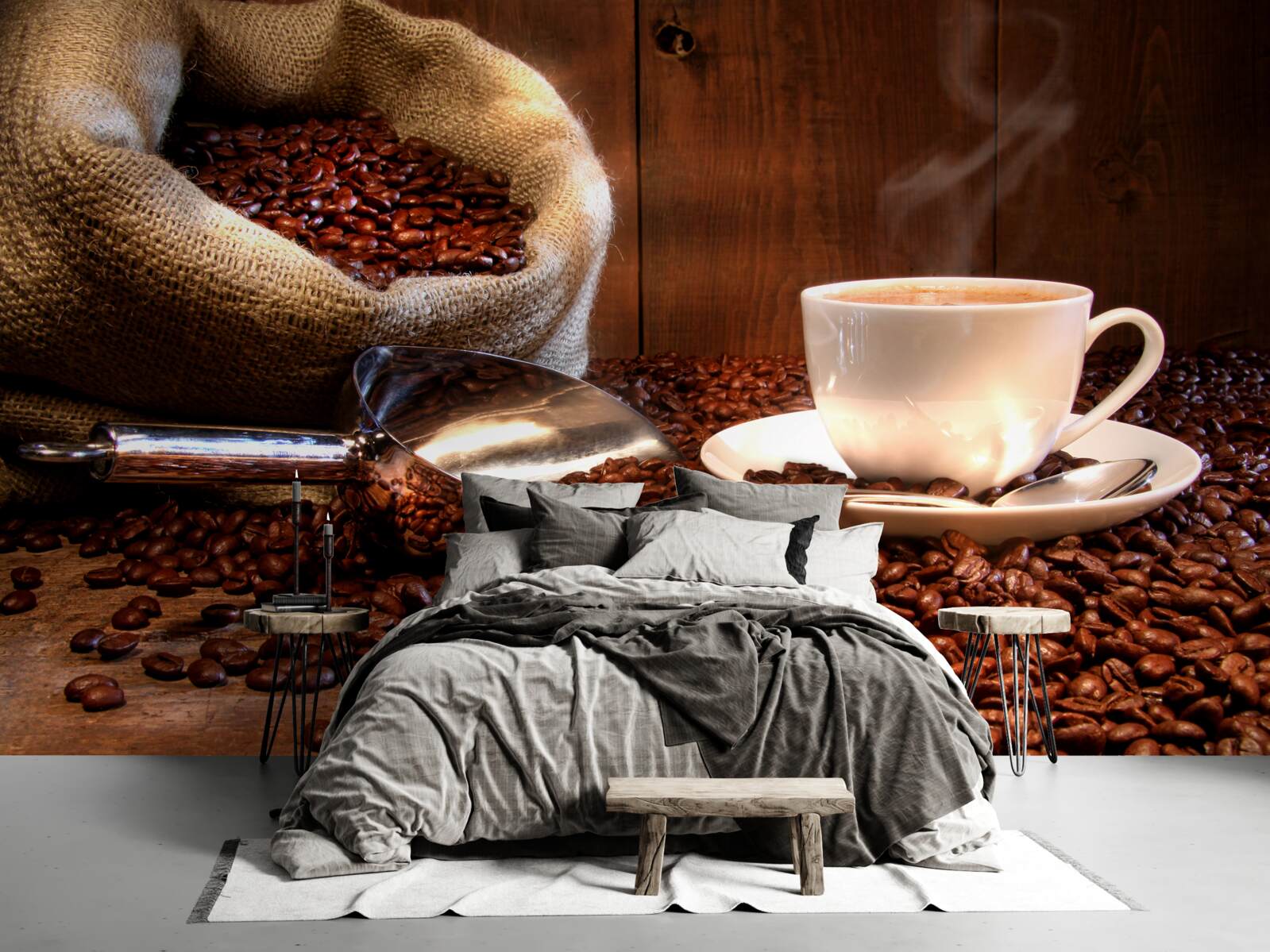 Fototapet boabe de cafea sub o ceașcă de cafea aromată