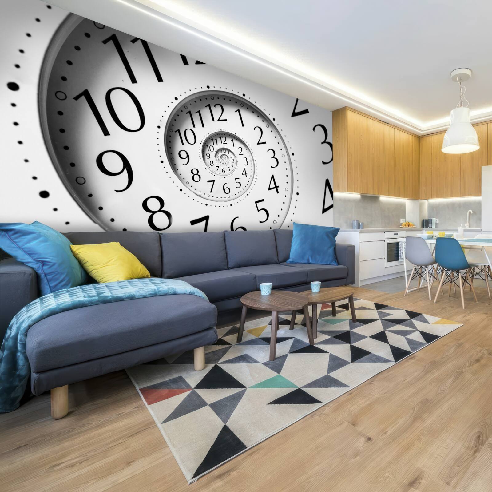 Fototapet ceas spirală în alb