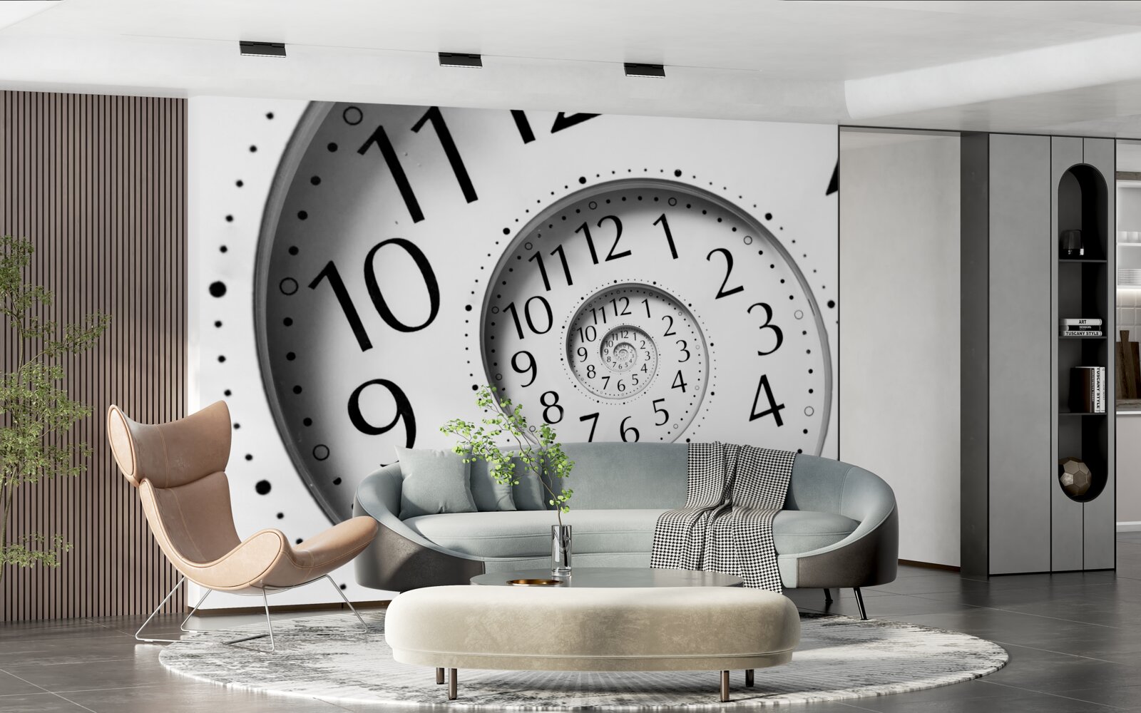 Fototapet ceas spirală în alb