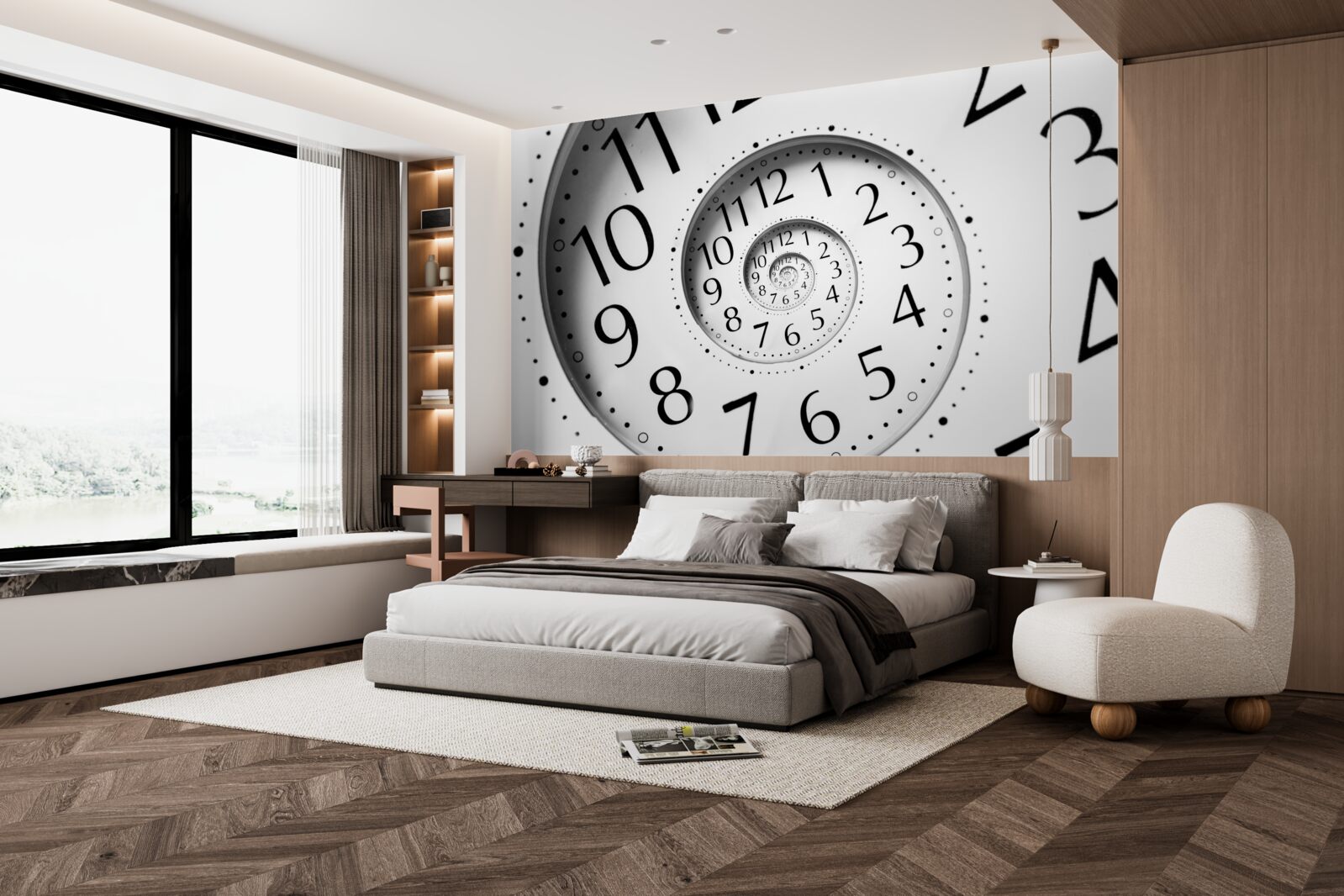 Fototapet ceas spirală în alb