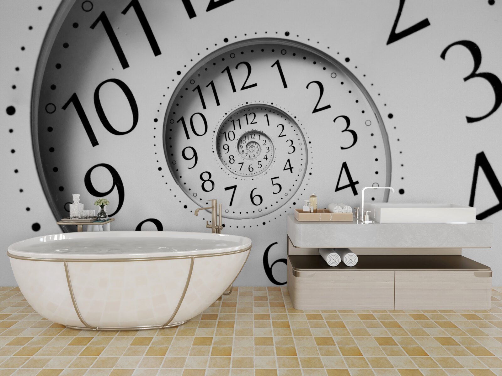 Fototapet ceas spirală în alb