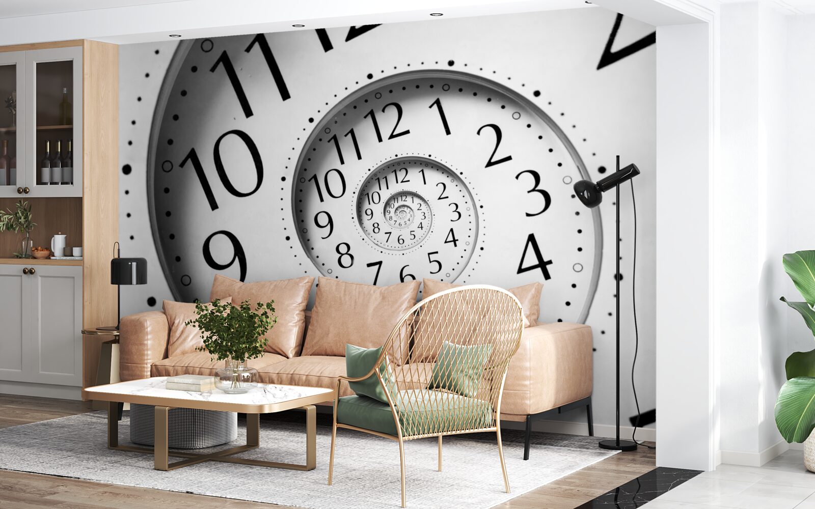 Fototapet ceas spirală în alb