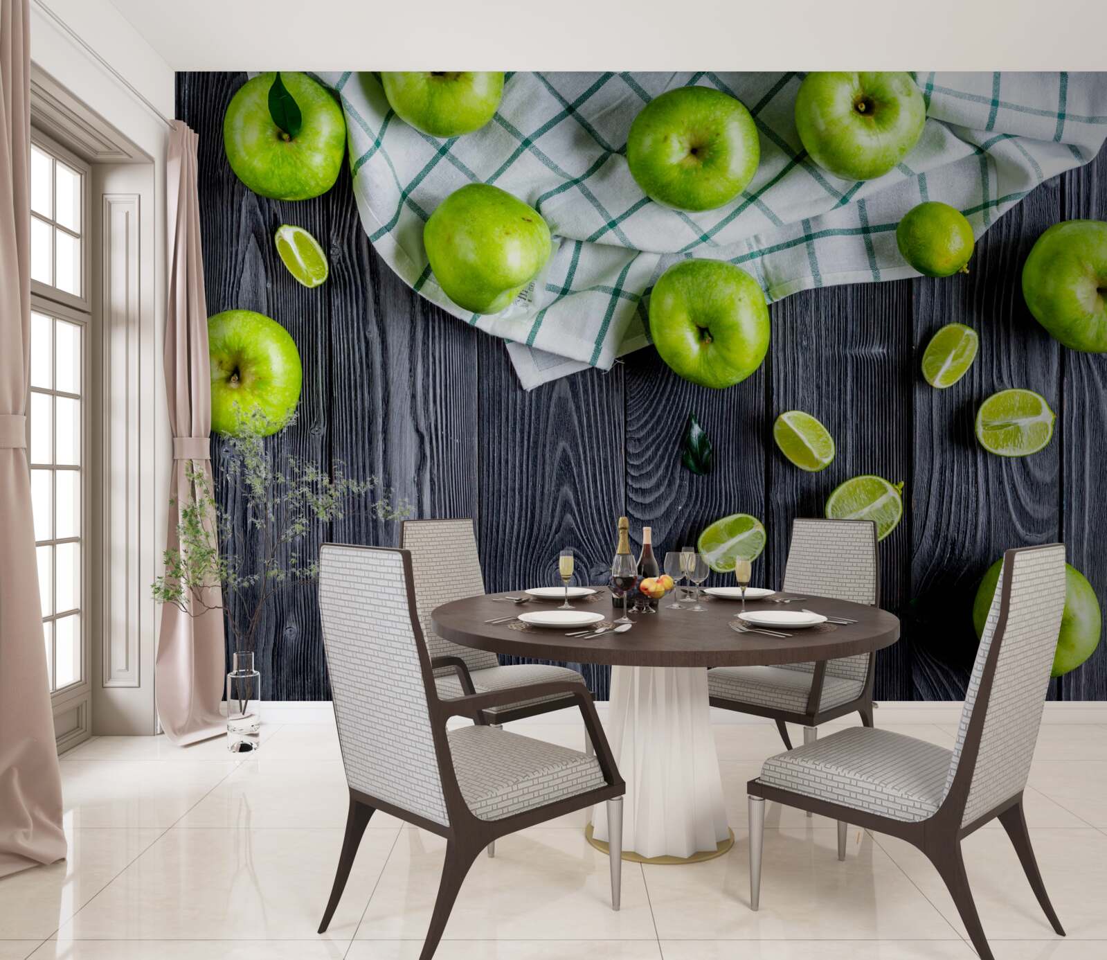 Fototapet lămâile și merele verzi sunt pe masă