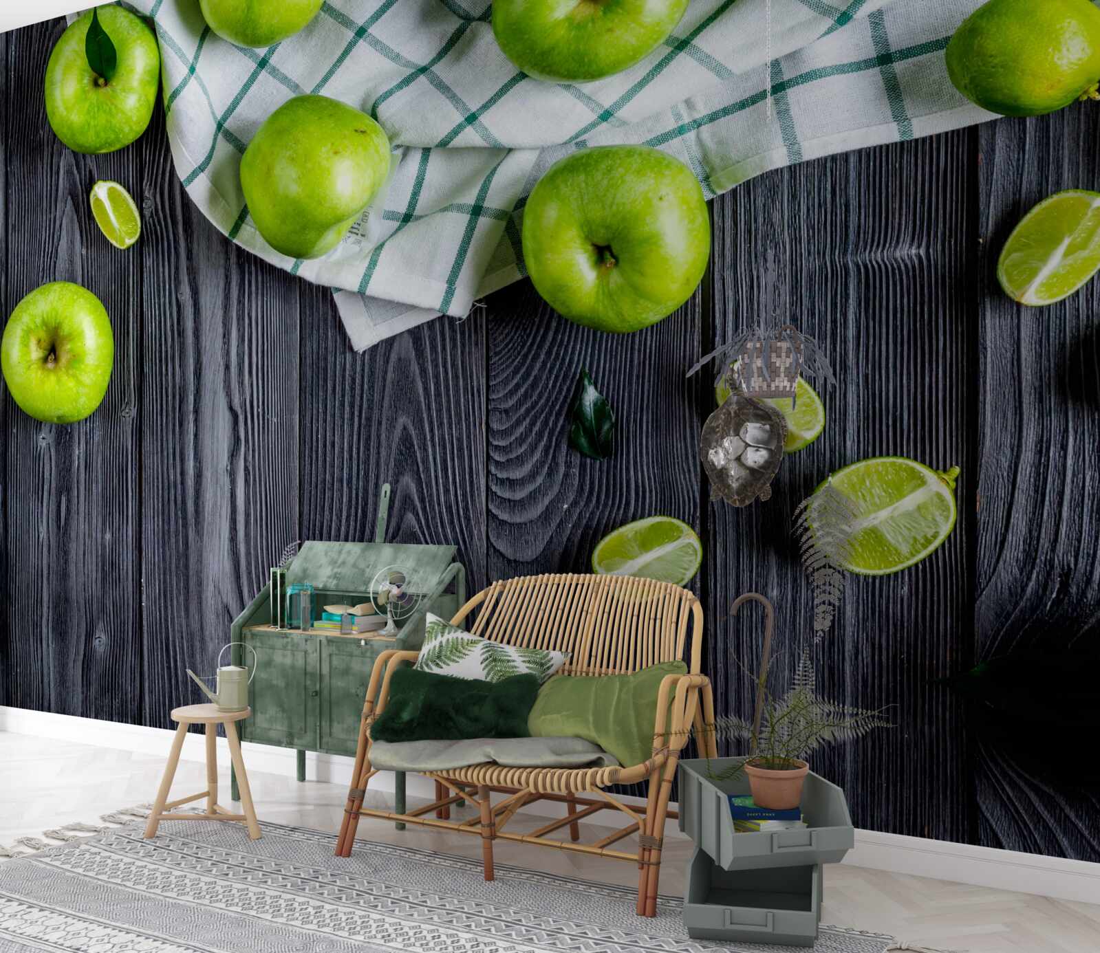 Fototapet lămâile și merele verzi sunt pe masă