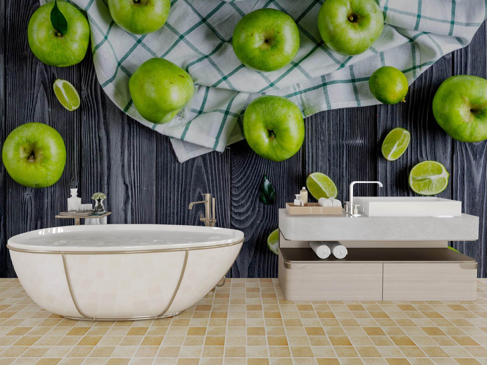 Fototapet lămâile și merele verzi sunt pe masă