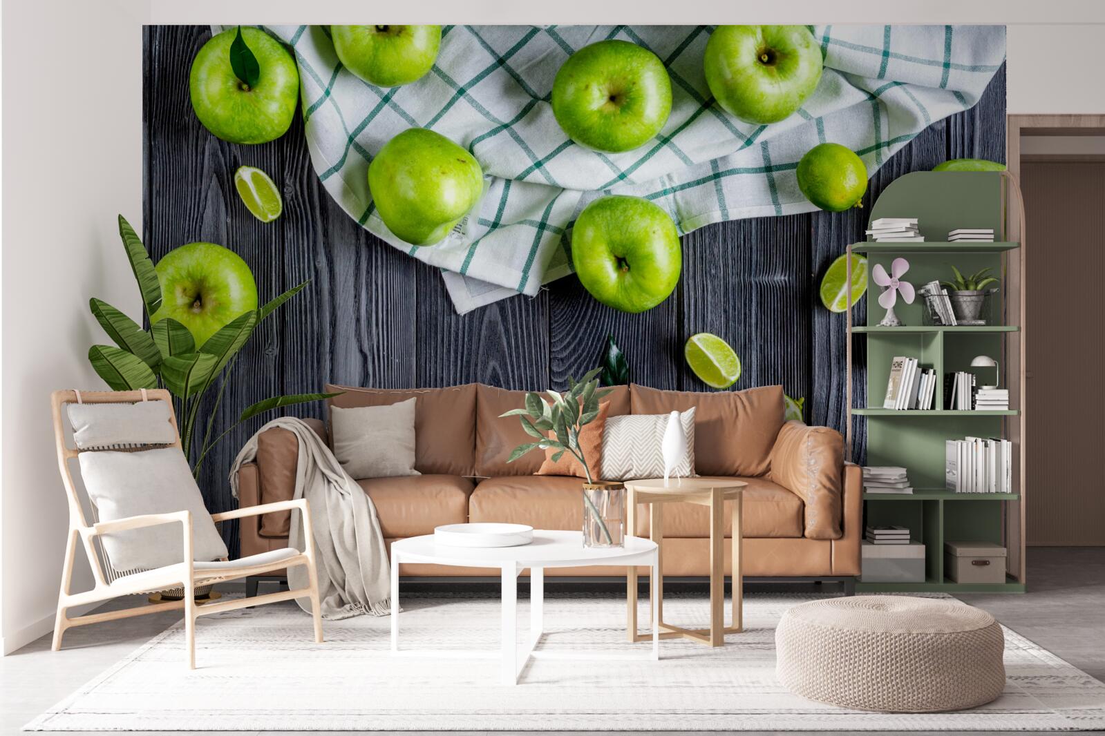 Fototapet lămâile și merele verzi sunt pe masă