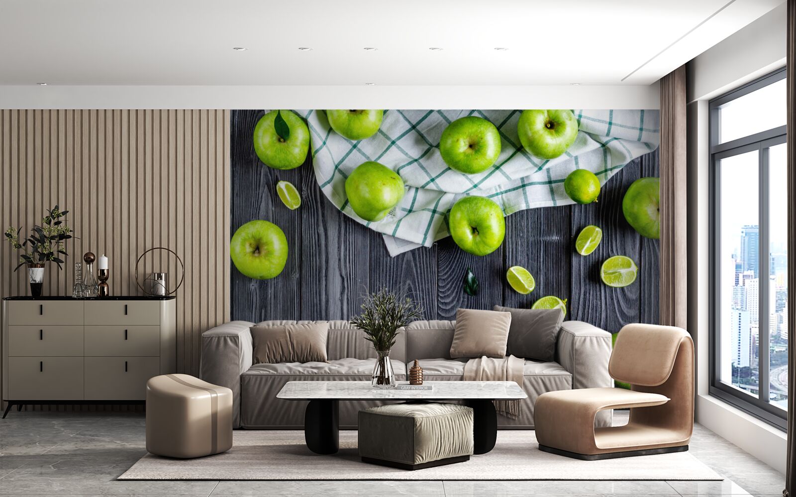 Fototapet lămâile și merele verzi sunt pe masă