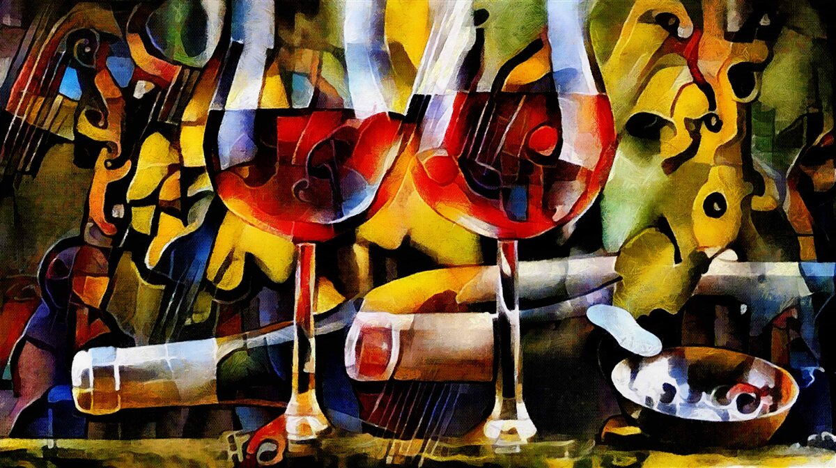 Fototapet motiv de vin în stil cubist