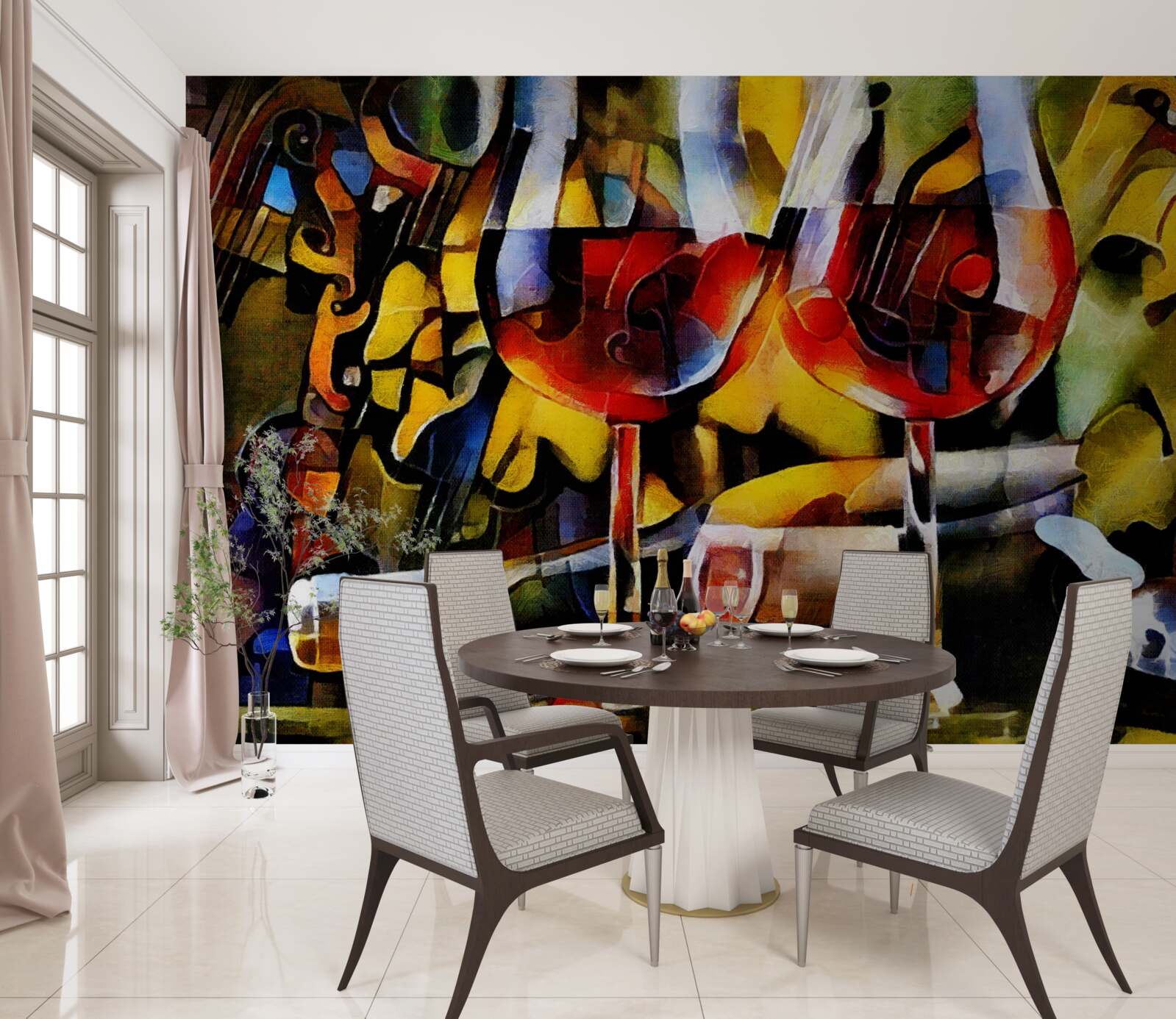 Fototapet motiv de vin în stil cubist