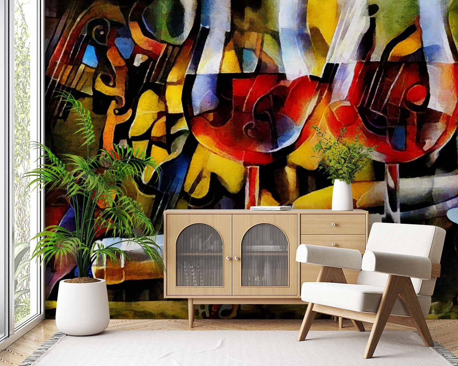 Fototapet motiv de vin în stil cubist