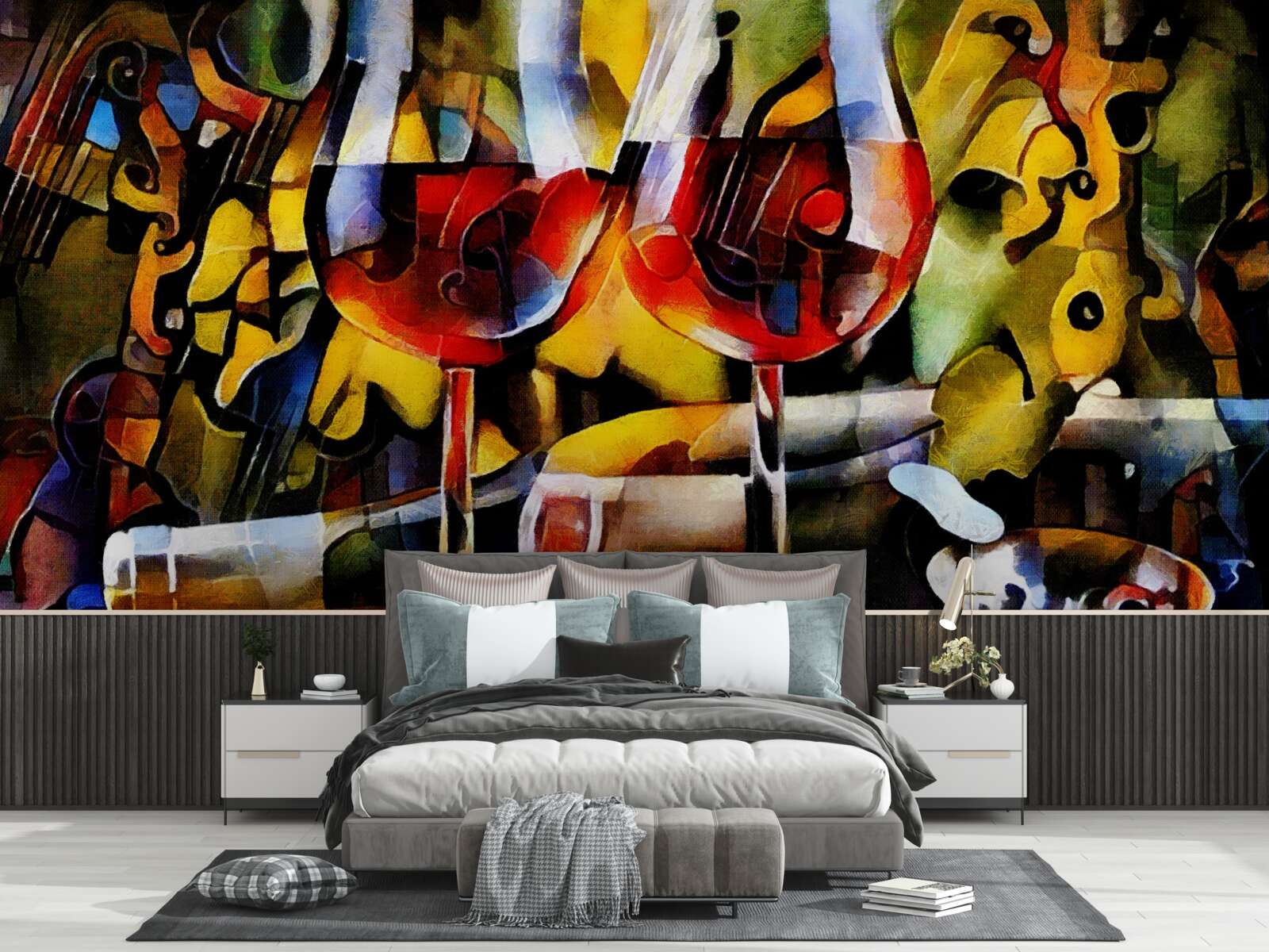 Fototapet motiv de vin în stil cubist