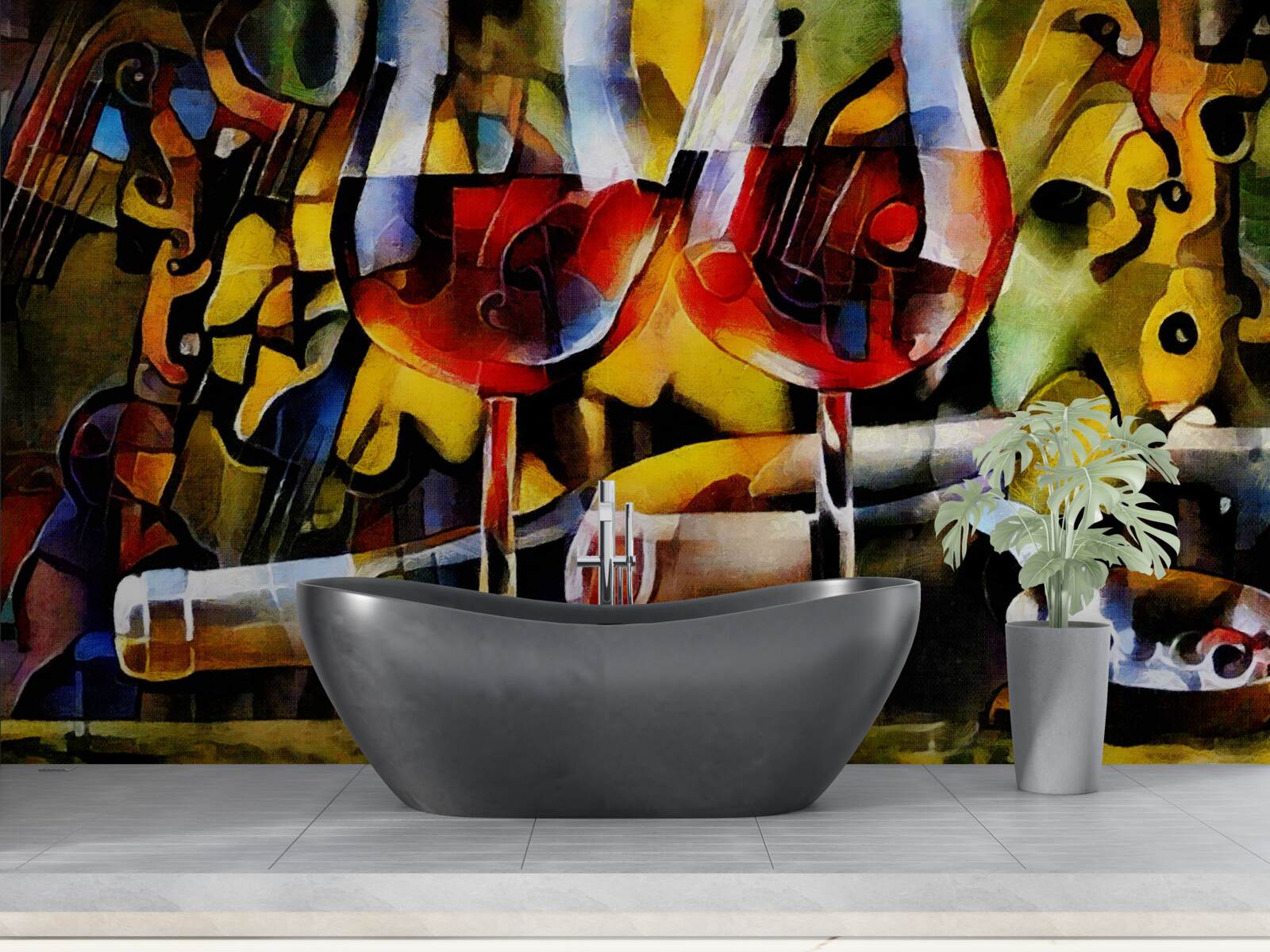 Fototapet motiv de vin în stil cubist