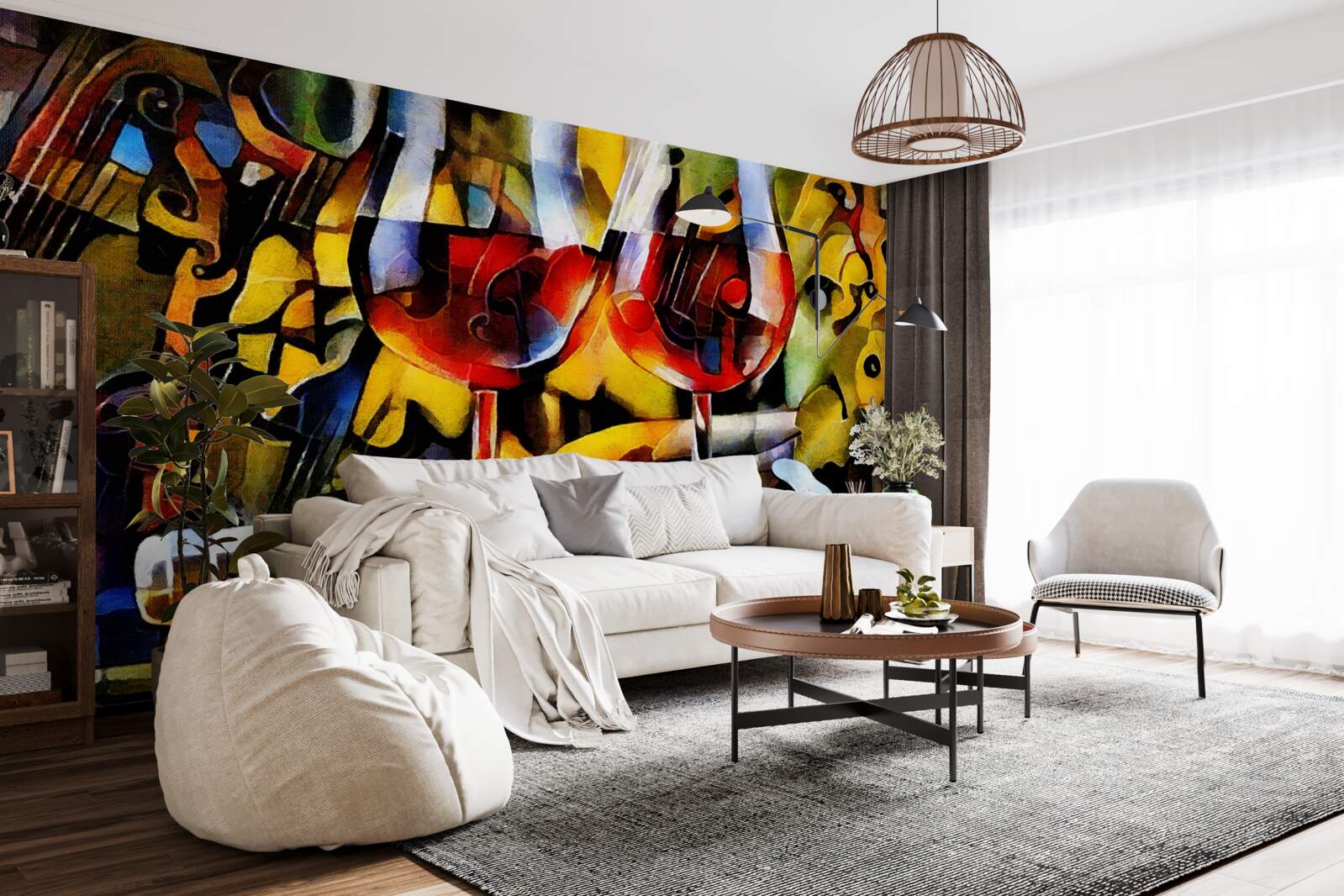 Fototapet motiv de vin în stil cubist