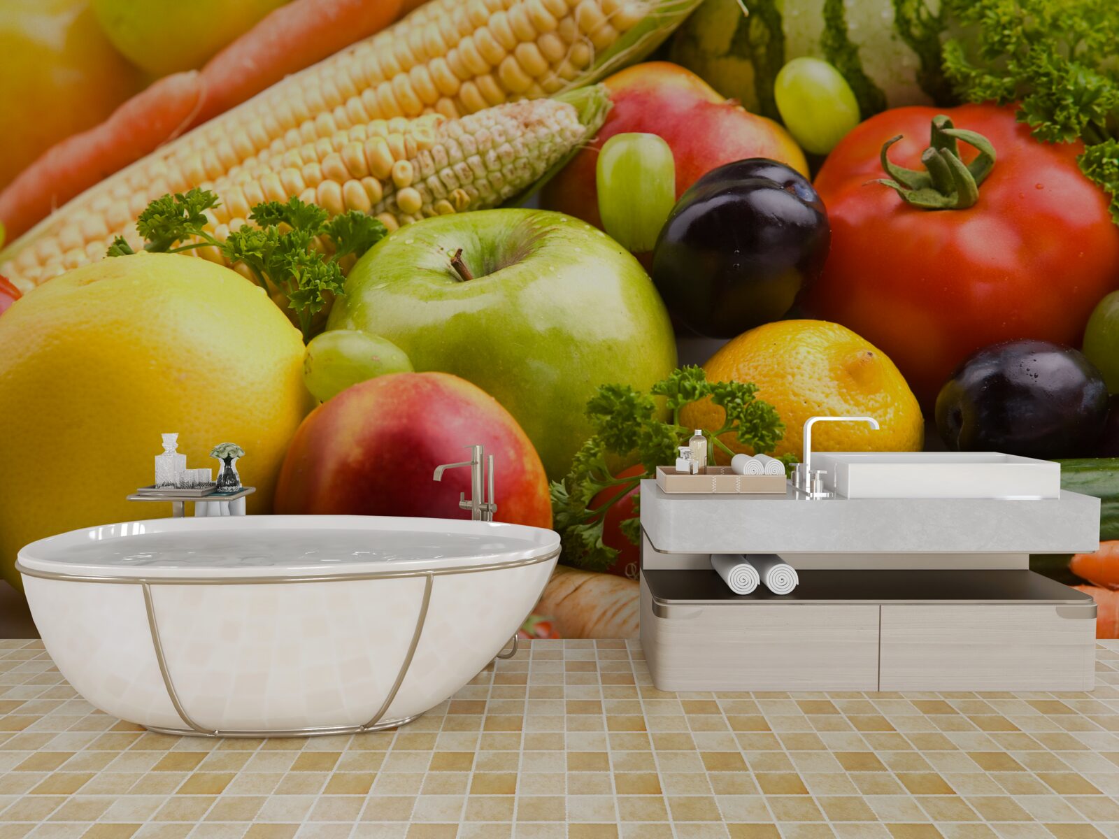 Fototapet fructe și legume aranjate